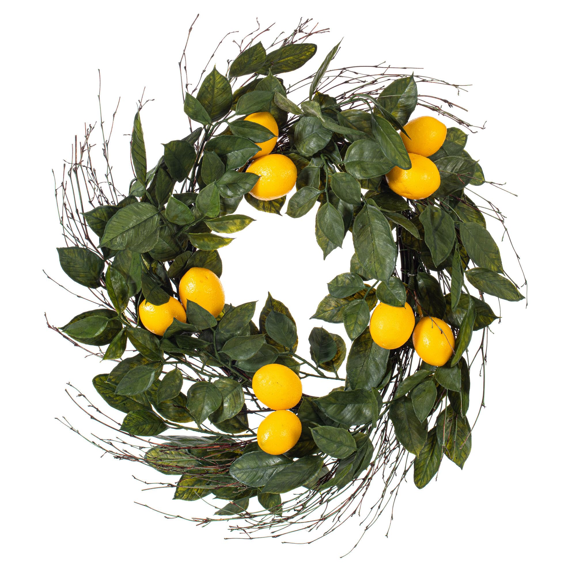 Casafoyer  24” Artificial Green and Yellow Salal Leaf Lemon Wreath. - (Pack Of 2)