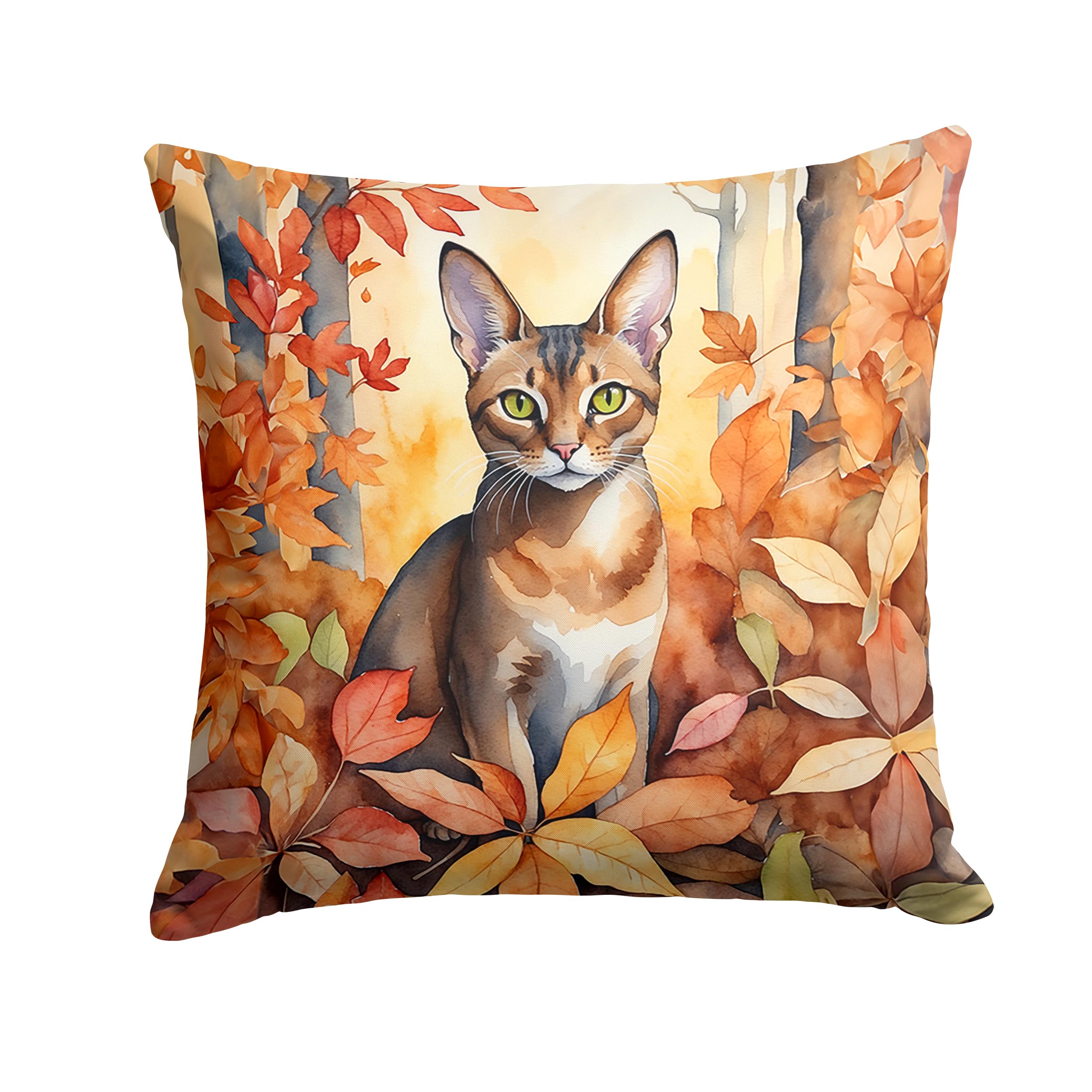 Carolines Treasures Abyssinian Cat in Fall Leaves Throw Pillow Machine Washable, Indoor Outdoor Decorative Pillow for Couch, Bed or Patio, 18Hx18W