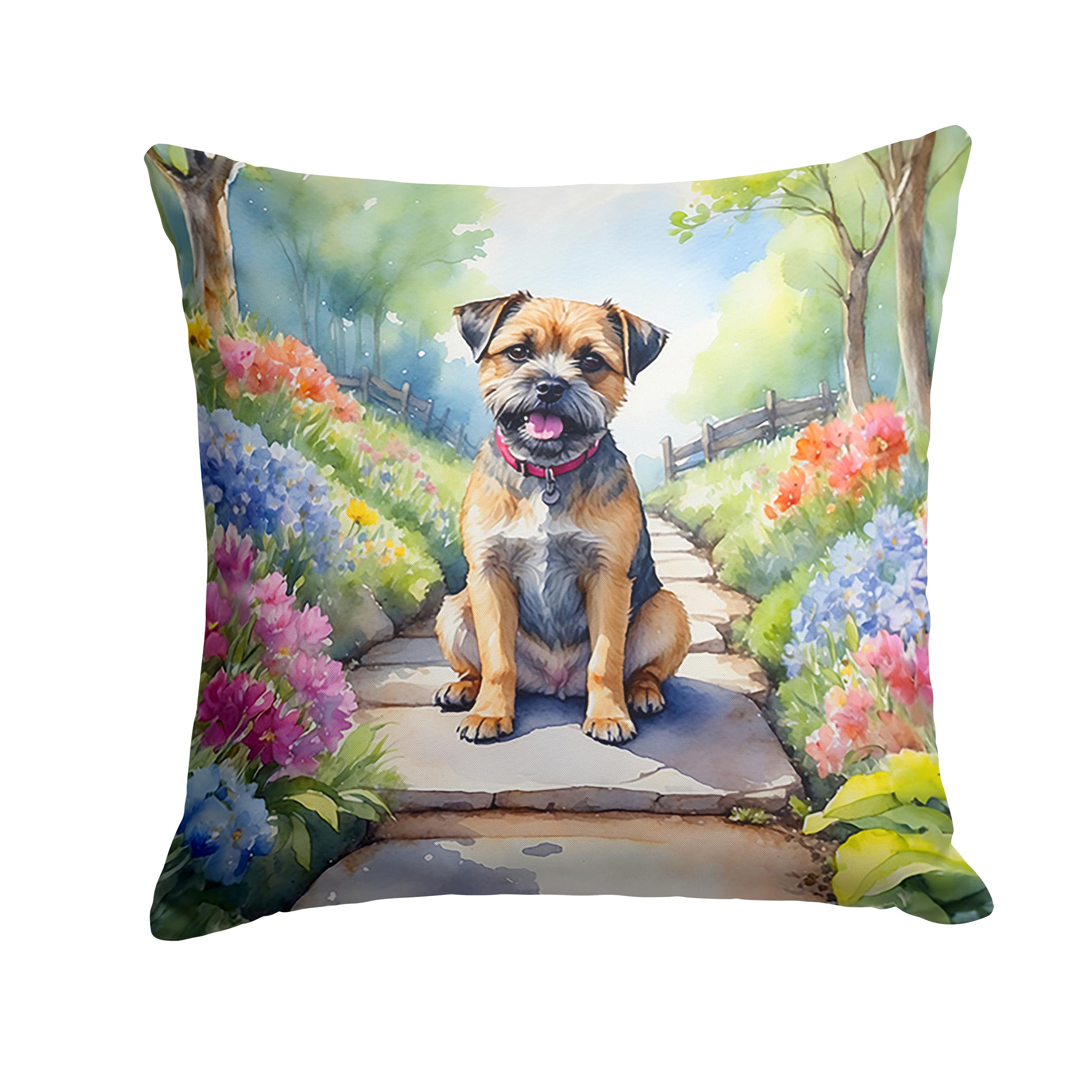 Carolines Treasures Border Terrier Spring Path Throw Pillow Machine Washable, Indoor Outdoor Decorative Pillow for Couch, Bed or Patio, 18Hx18W