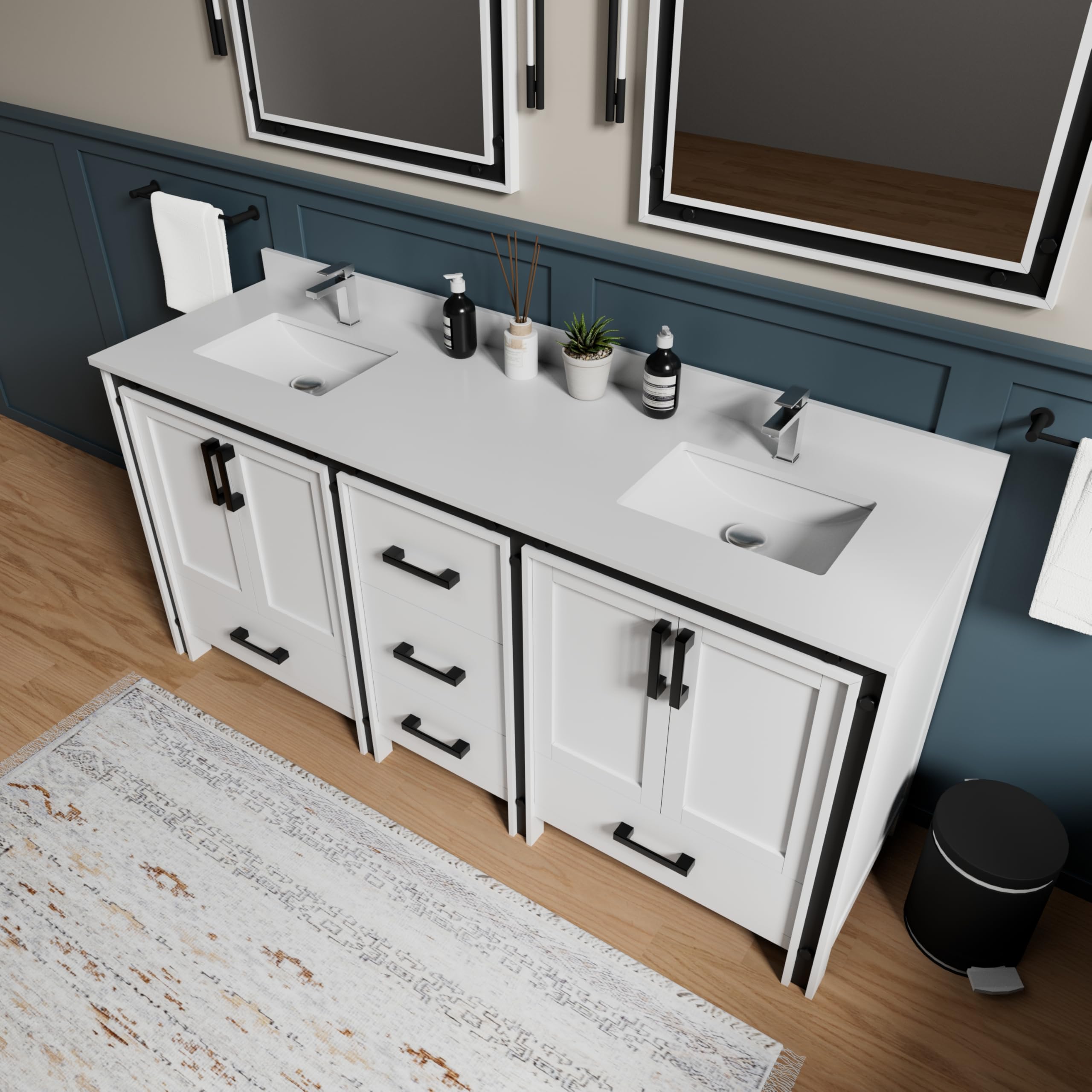 White Double Bath Vanity 72 in. W x 22 in. D, and 30 in. Mirrors