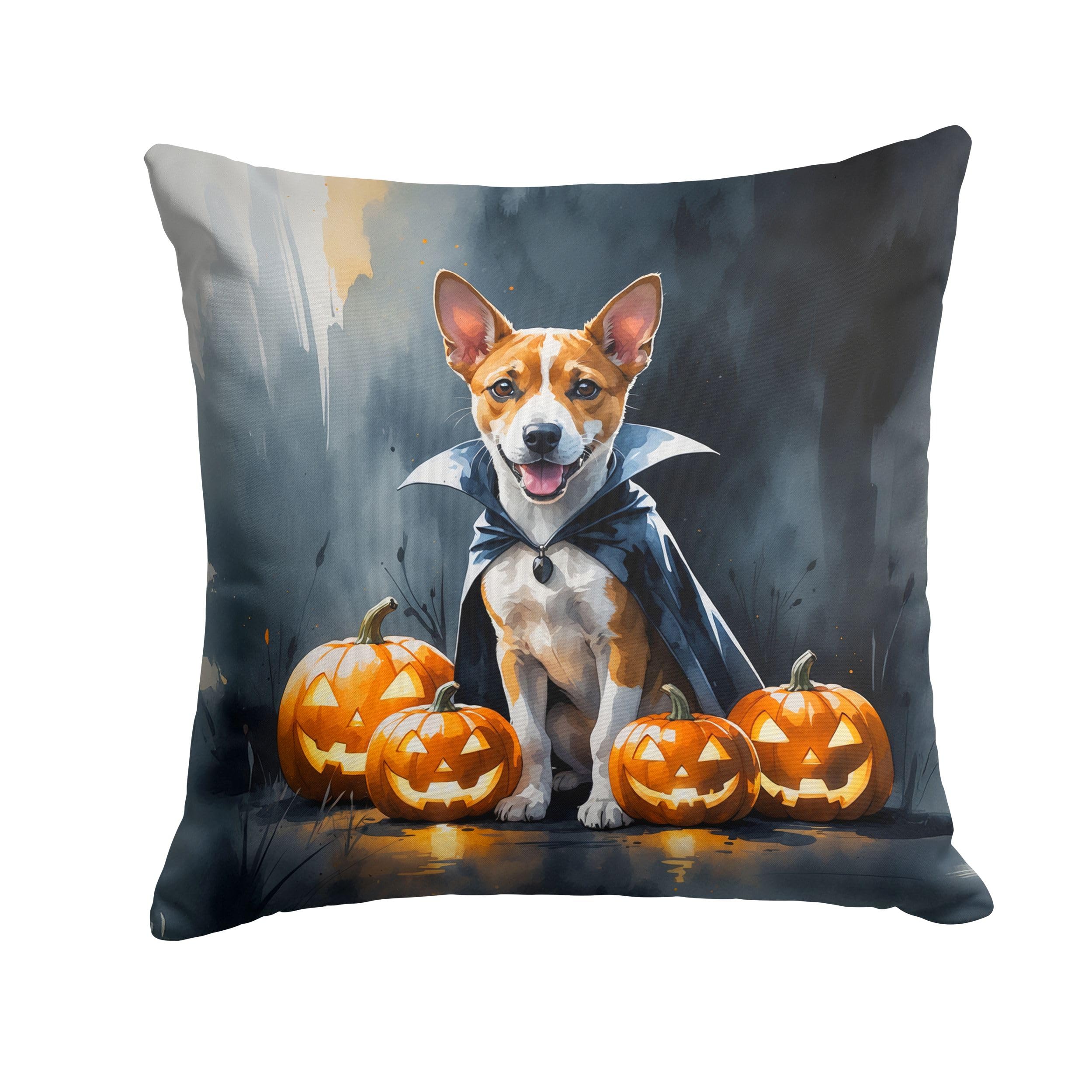 Carolines Treasures Basenji Puppy Halloween Throw Pillow Machine Washable, Indoor Outdoor Decorative Pillow for Couch, Bed or Patio, 14Hx14W