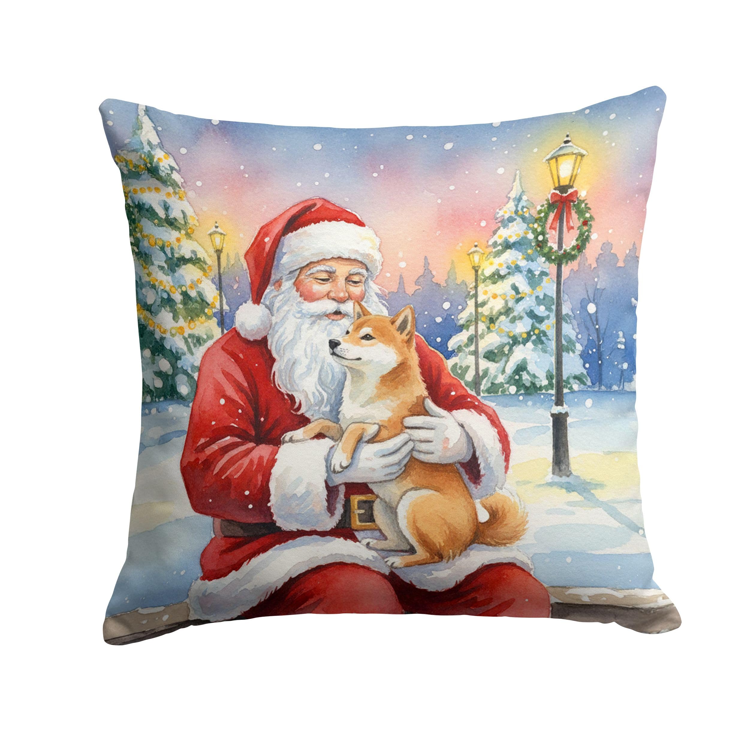 Carolines Treasures Shiba Inu with Santa Claus Throw Pillow Decorative Indoor Outdoor Accent Cushion for Couch, Bed or Patio, 18Hx18W
