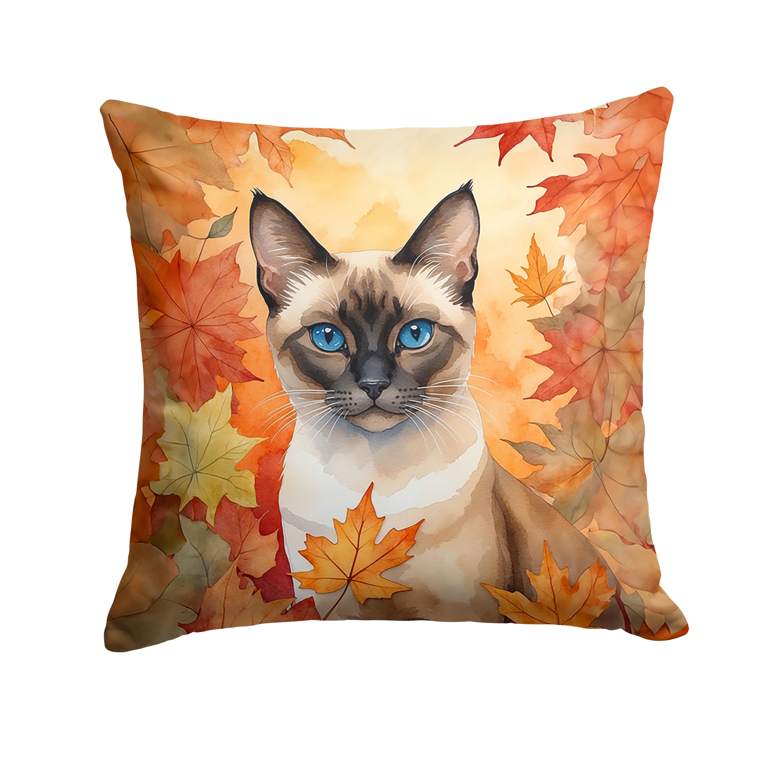 Carolines Treasures Siamese Cat in Fall Leaves Throw Pillow Machine Washable, Indoor Outdoor Decorative Pillow for Couch, Bed or Patio, 14Hx14W