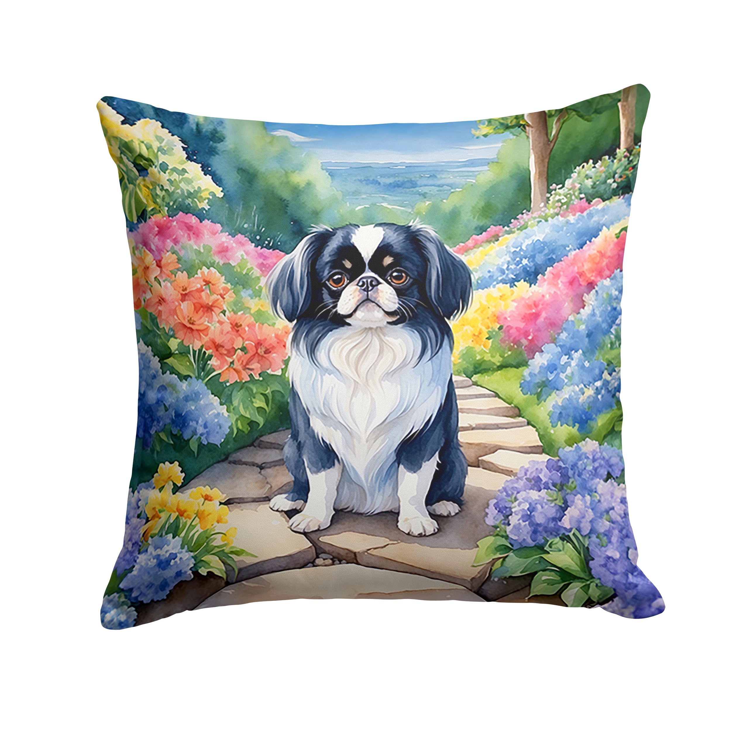 Carolines Treasures Japanese Chin Spring Path Throw Pillow Machine Washable, Indoor Outdoor Decorative Pillow for Couch, Bed or Patio, 18Hx18W