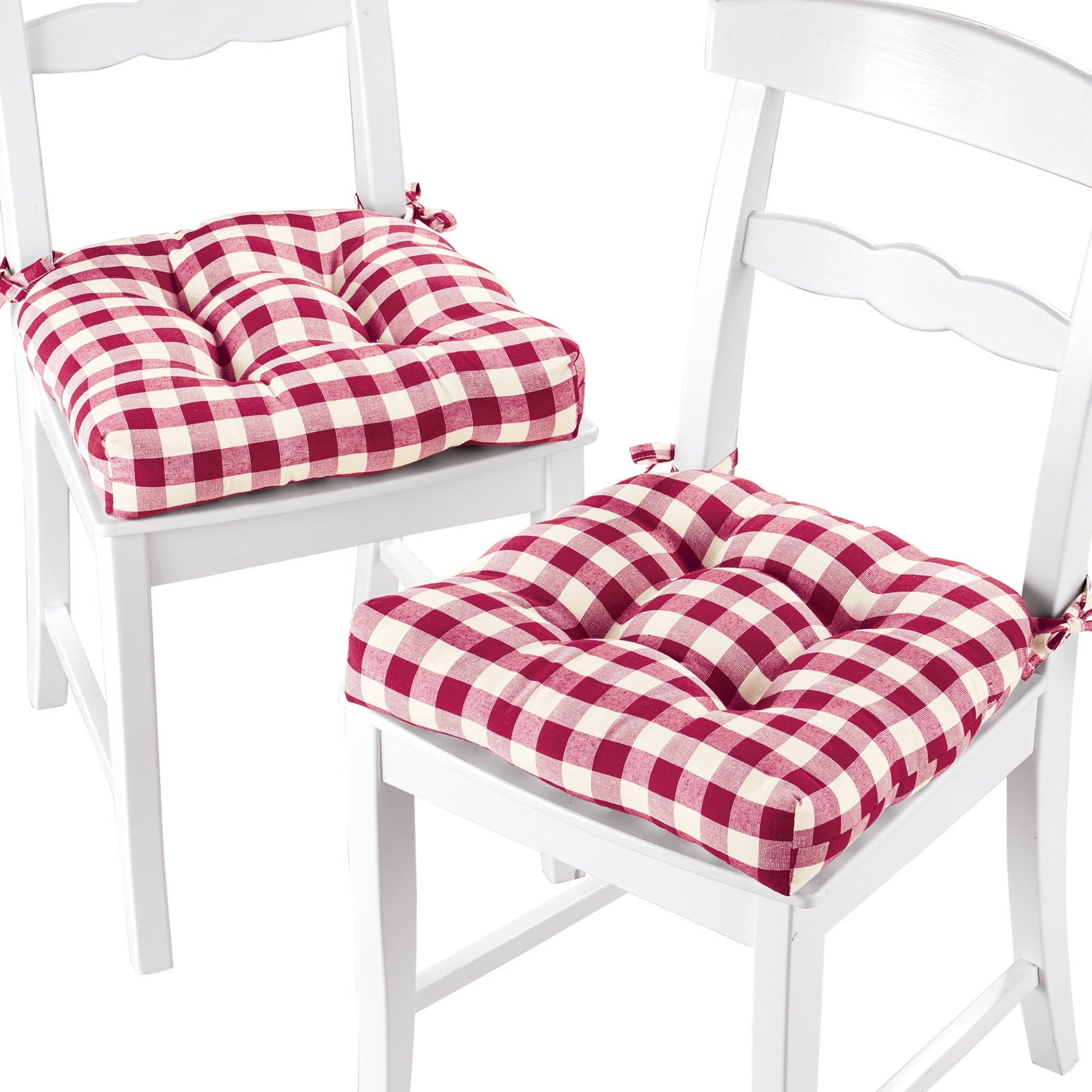 Buffalo Check Tufted Chair Seat Cushions - Burgundy - Set of Two