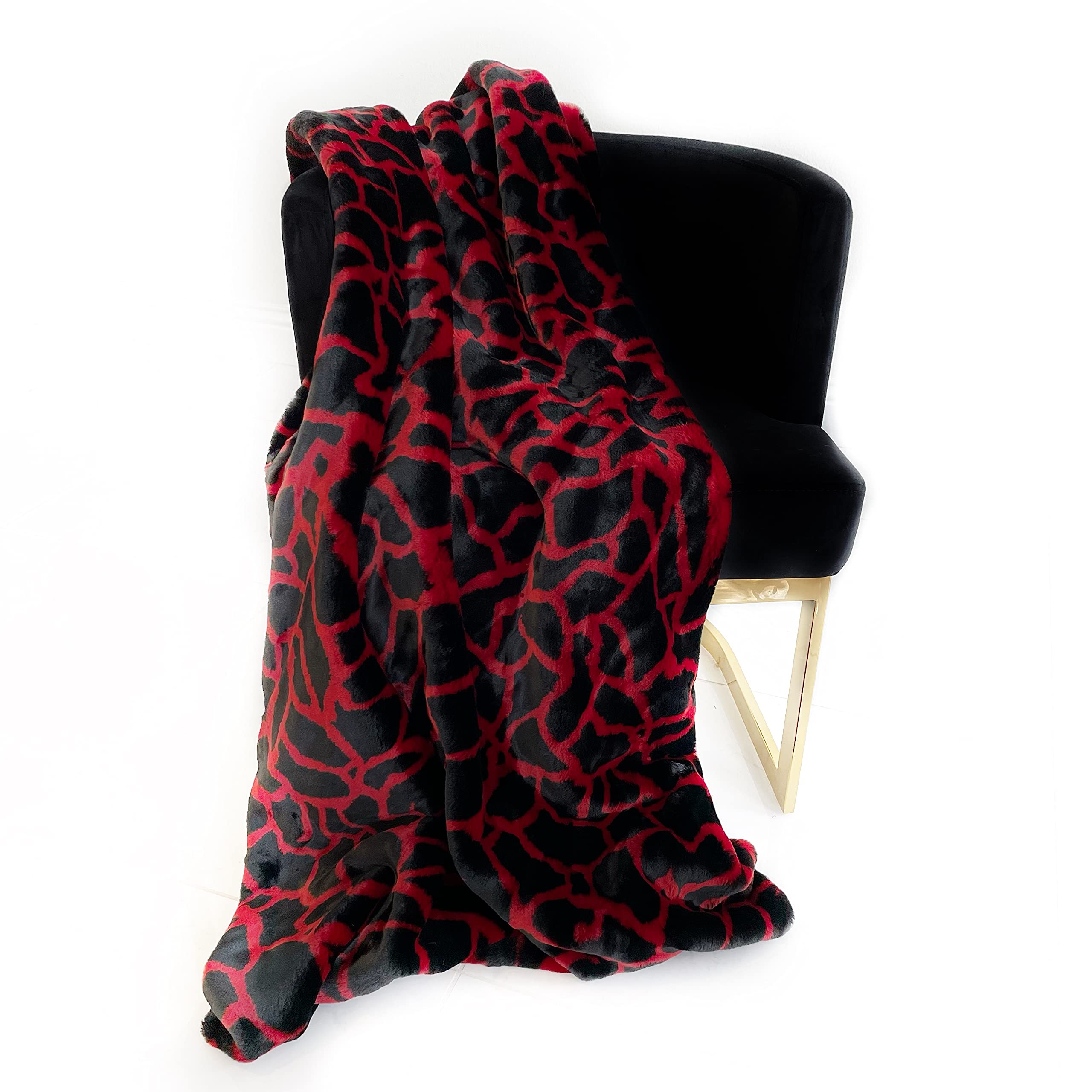 Plutus Red Black Plush Faux Fur Luxury Throw Blanket 80In X 110In