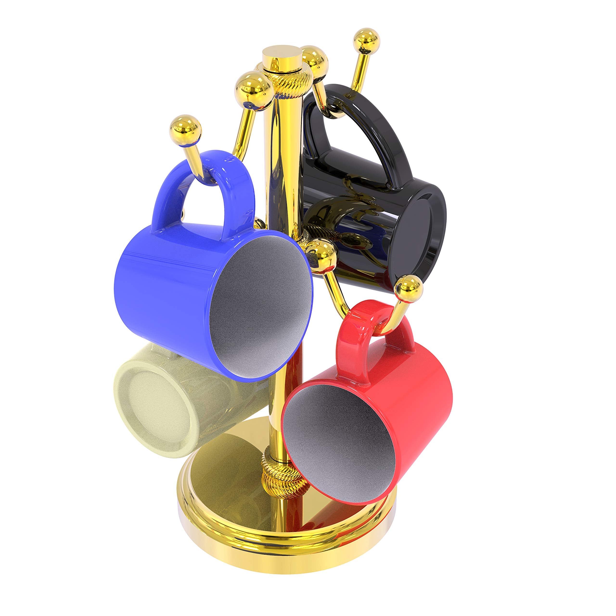 Countertop 4 Coffee Mug Holder with Twisted Detail - Polished Brass