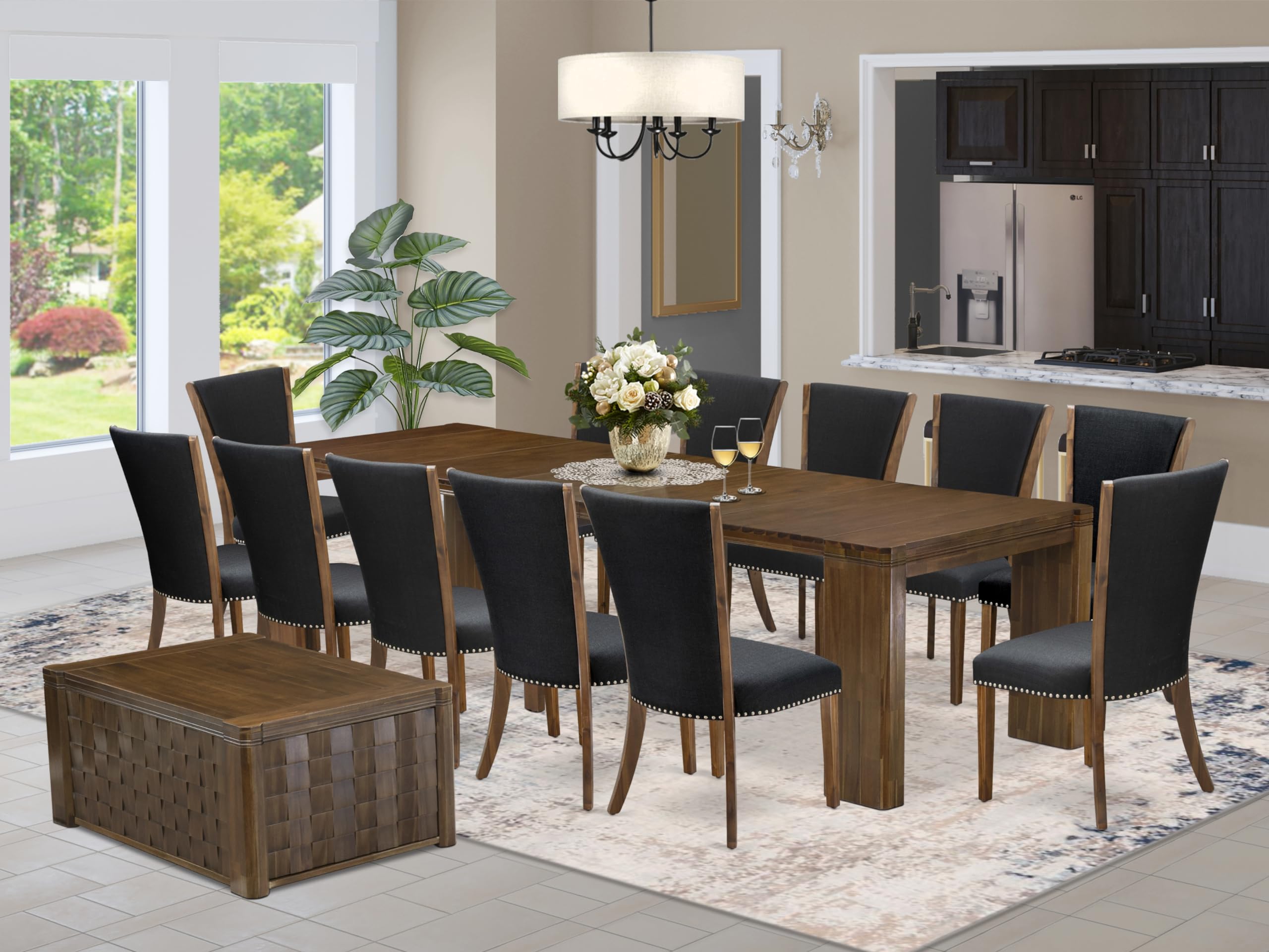 14 Pieces Extendable Dining Set Includes a Rectangle Kitchen Table
