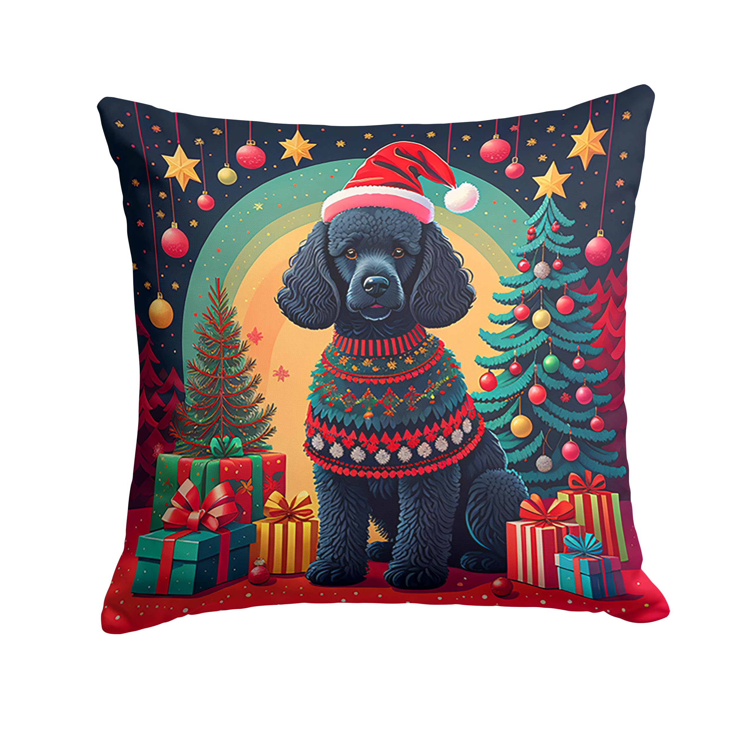 Black  Poodle Christmas Throw Pillow