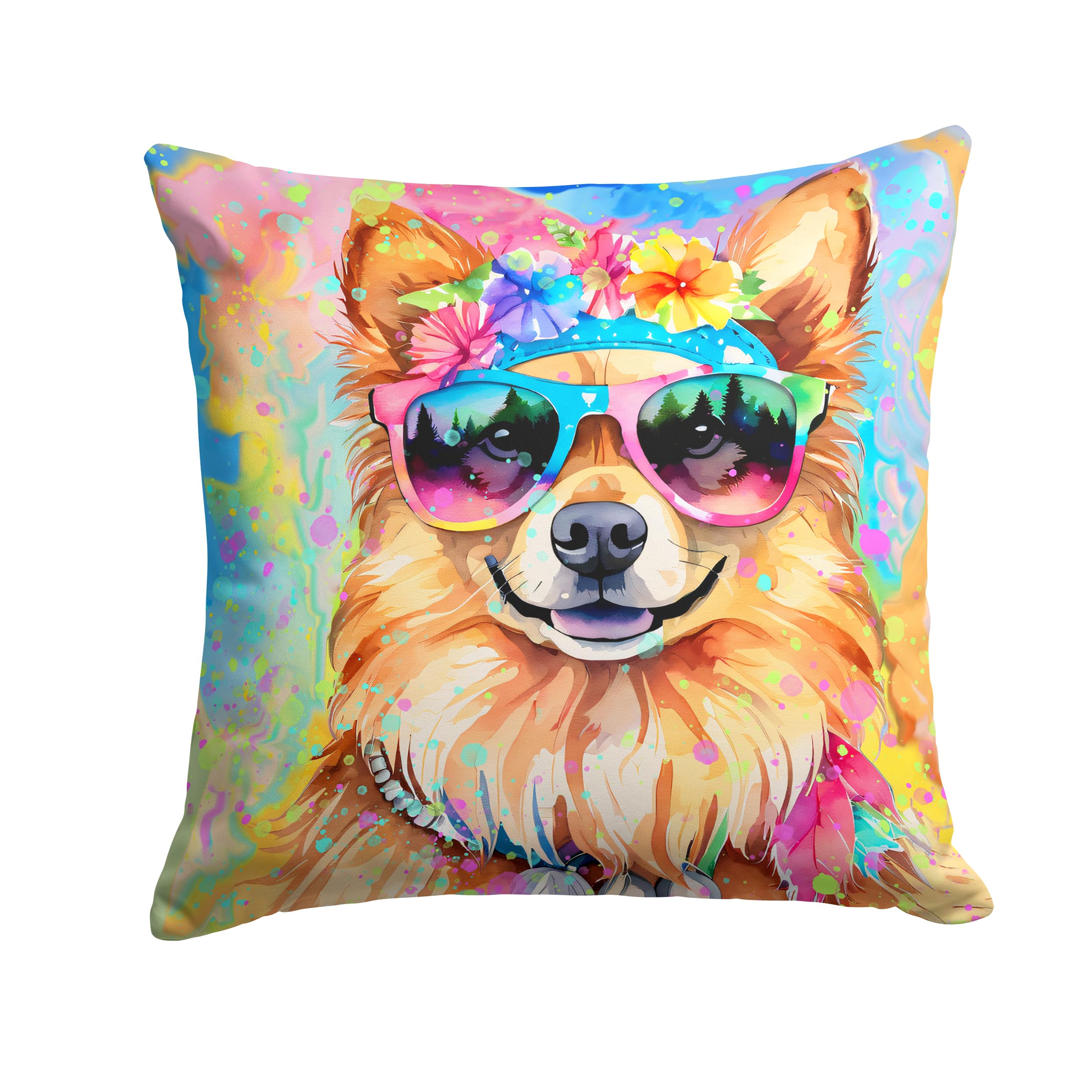 Pomeranian Hippie Dawg Throw Pillow
