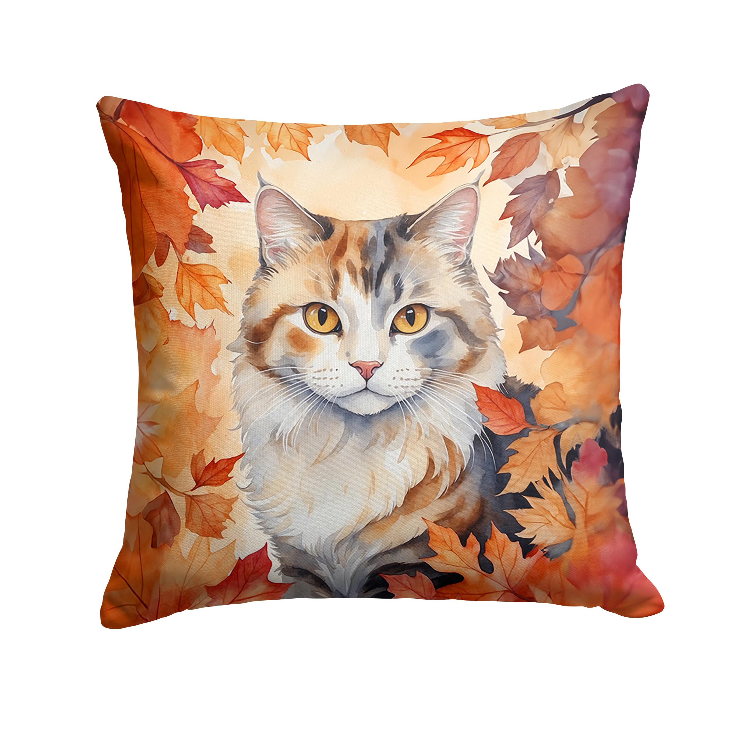 Carolines Treasures American Curl Cat in Fall Leaves Throw Pillow Machine Washable, Indoor Outdoor Decorative Pillow for Couch, Bed or Patio, 14Hx14W