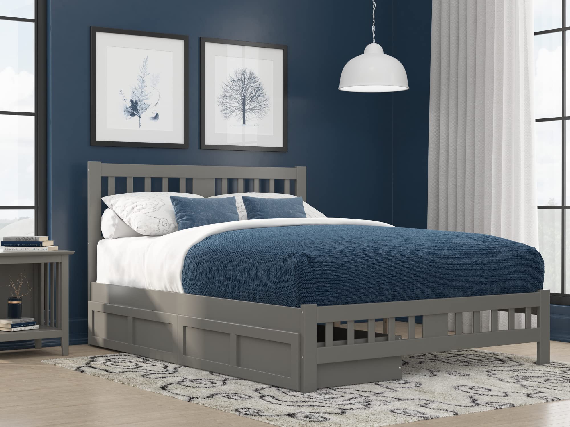 Tahoe Queen Platform Bed with Matching Footboard & 2 Storage Drawers in Grey