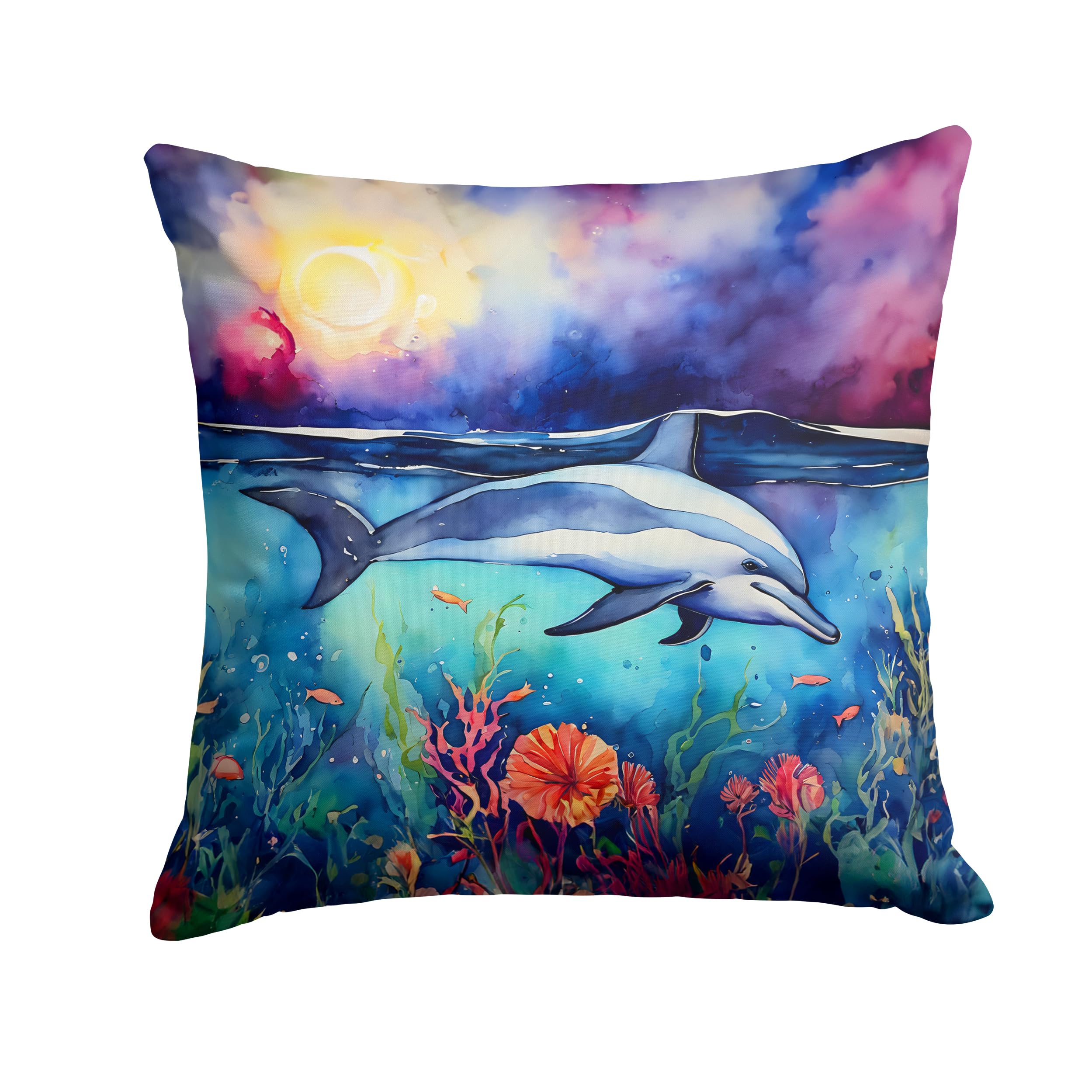 Carolines Treasures Dolphin Throw Pillow Machine Washable, Indoor Outdoor Decorative Pillow for Couch, Bed or Patio, 18Hx18W