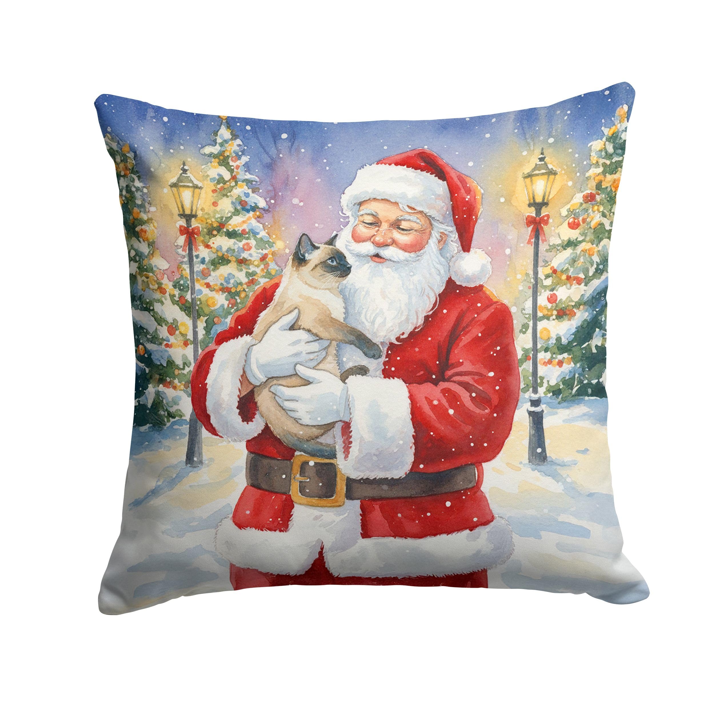 Carolines Treasures Siamese Cat with Santa Claus Throw Pillow Decorative Indoor Outdoor Accent Cushion for Couch, Bed or Patio, 14Hx14W