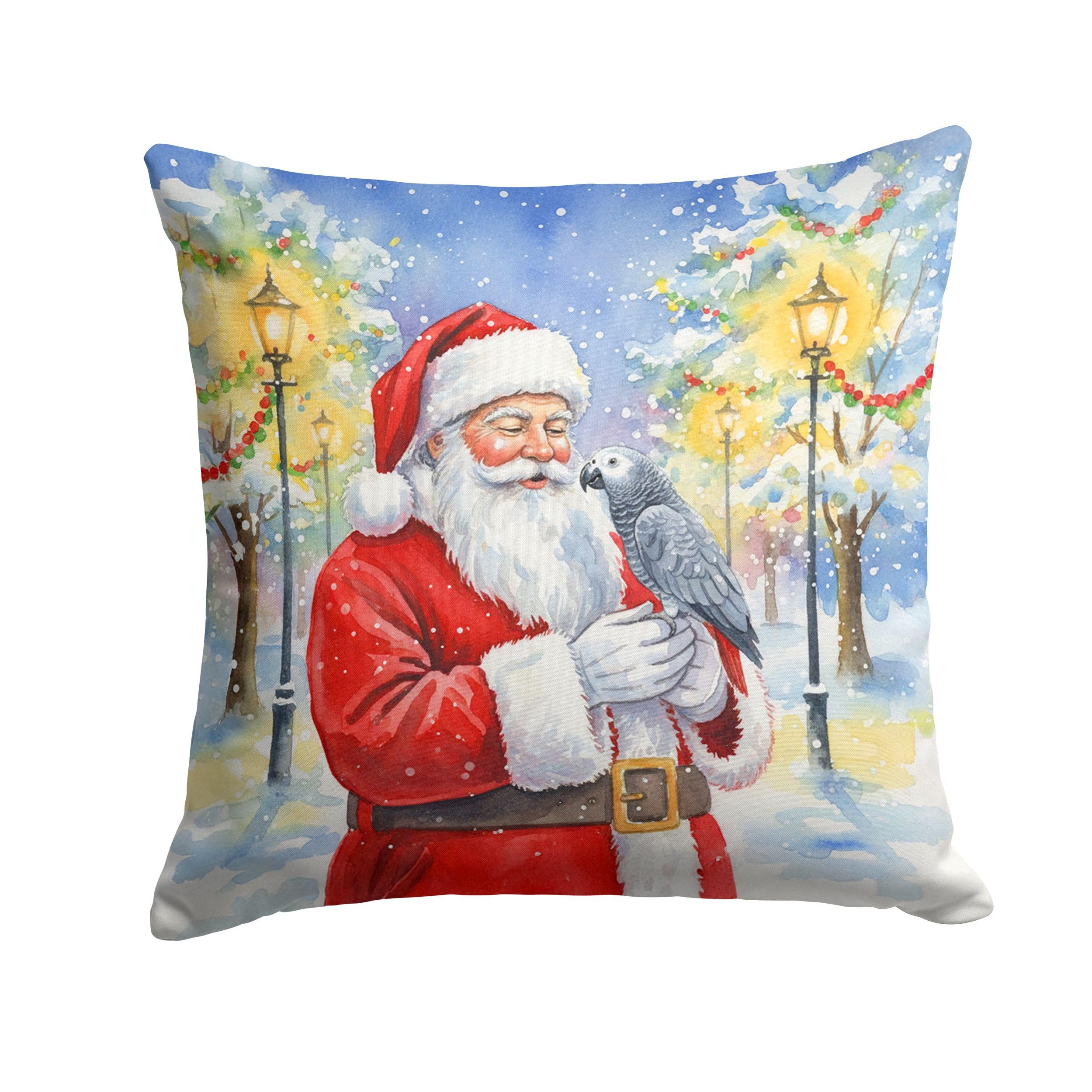 Carolines Treasures Congo African Grey Parrot with Santa Claus Throw Pillow Decorative Indoor Outdoor Accent Cushion for Couch, Bed or Patio, 18Hx18W