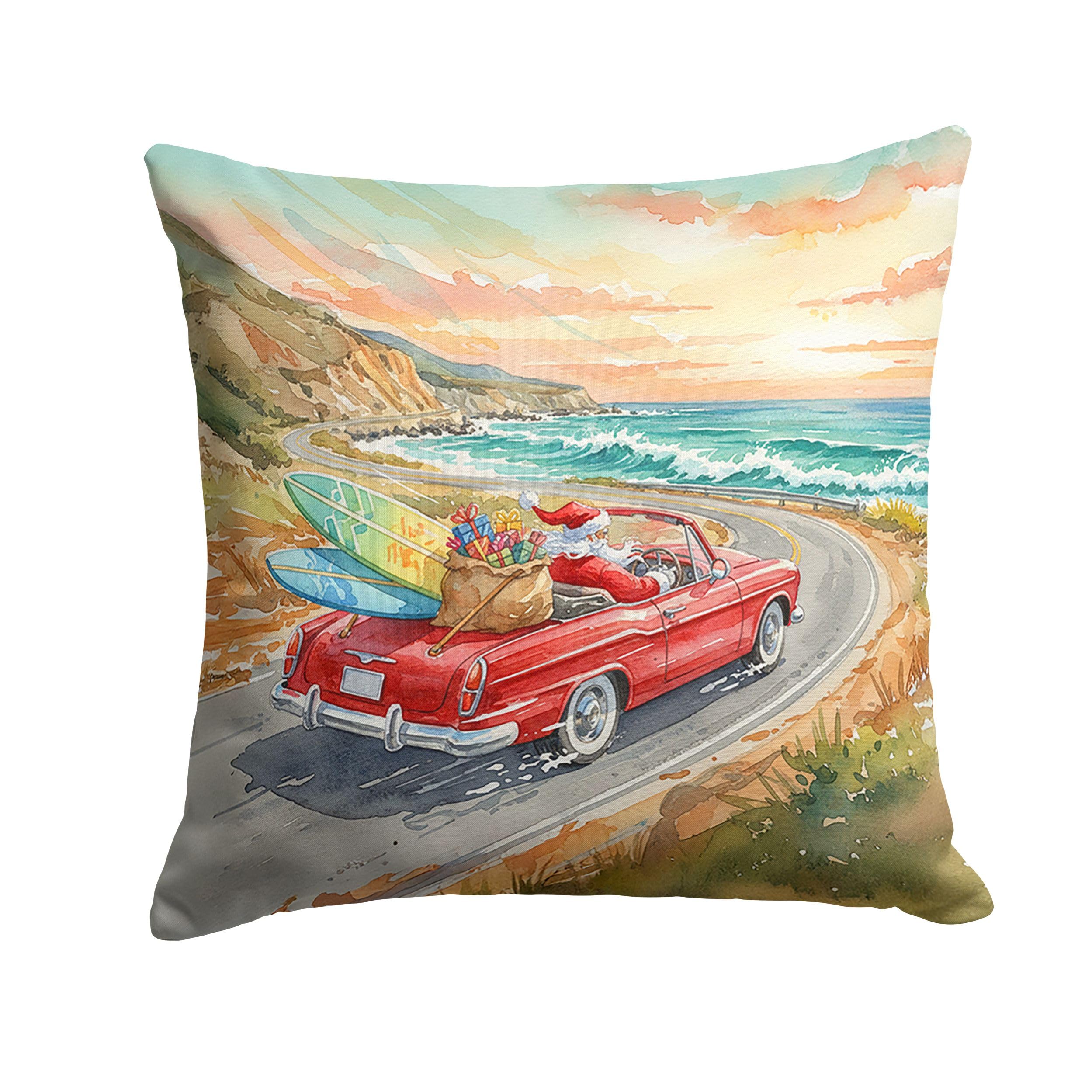 Carolines Treasures Santa Claus on Route 1 Christmas Throw Pillow Decorative Indoor Outdoor Accent Cushion for Couch, Bed or Patio, 14Hx14W