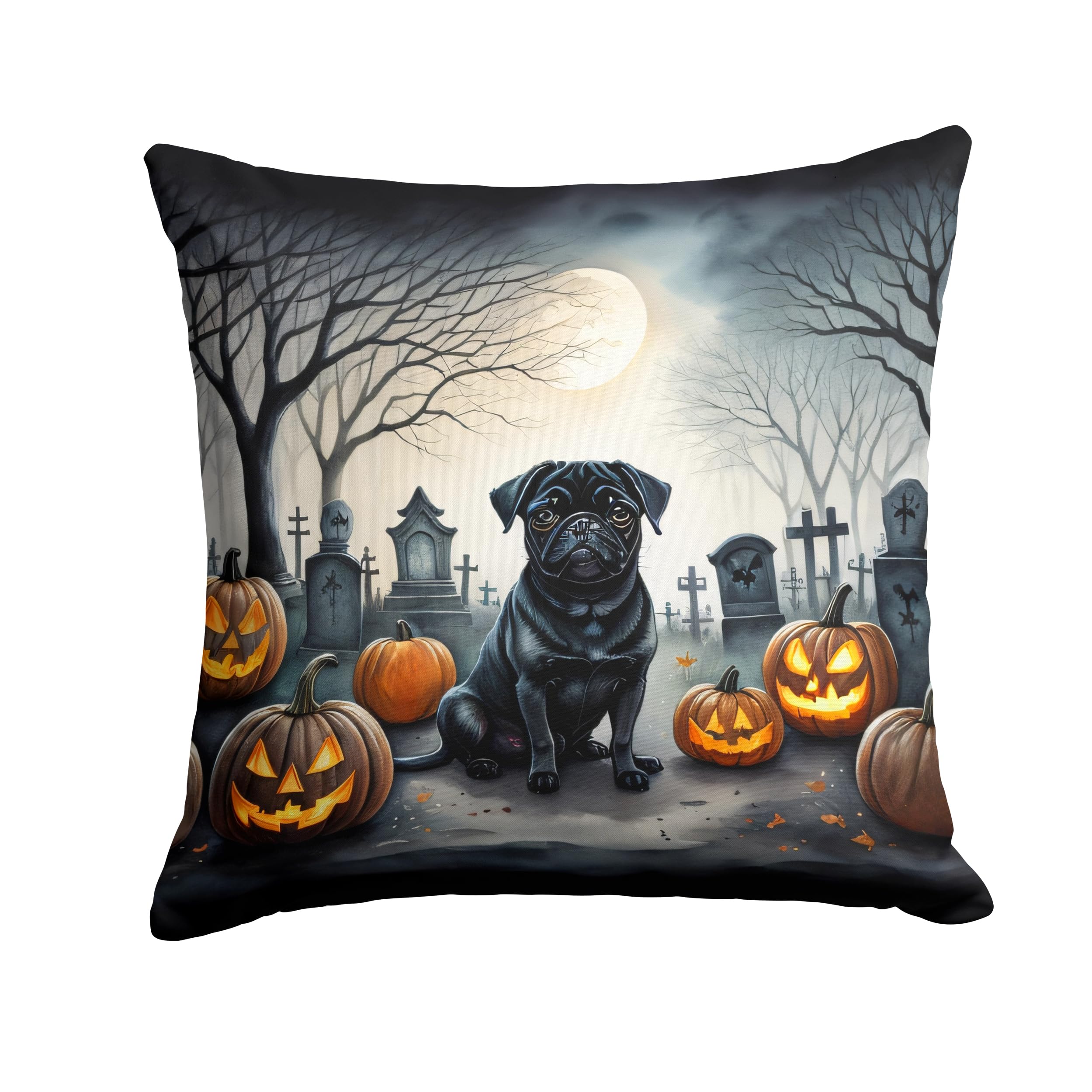 Black Pug Spooky Halloween Throw Pillow