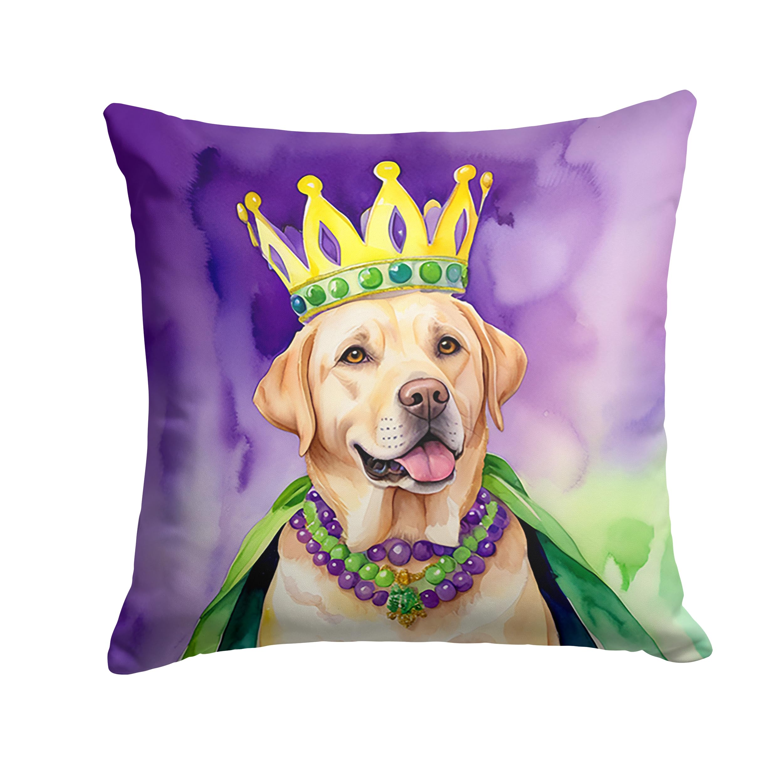 Carolines Treasures Labrador Retriever King of Mardi Gras Throw Pillow Machine Washable, Indoor Outdoor Decorative Pillow for Couch, Bed or Patio, 18Hx18W