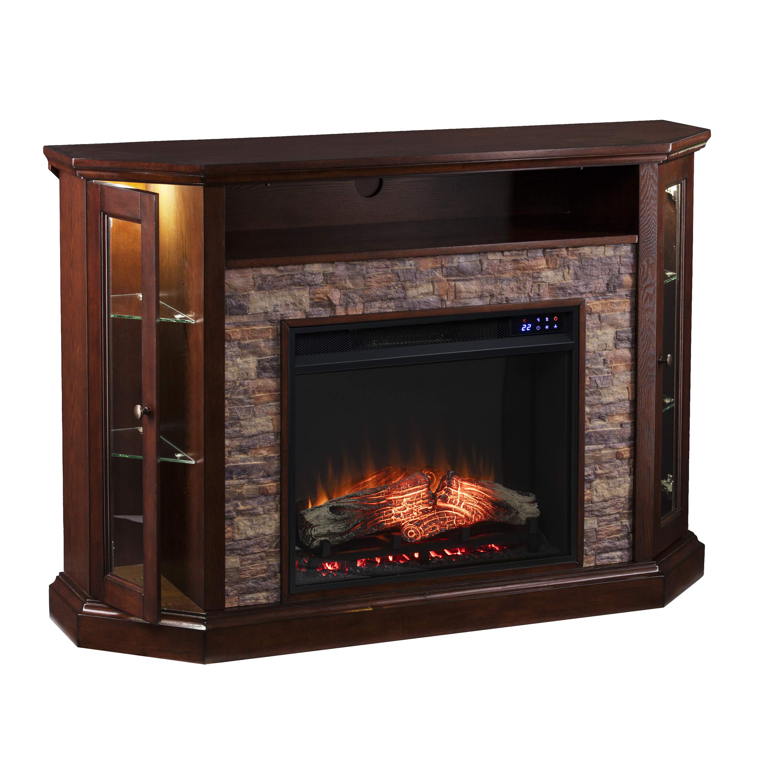 Redden Corner Convertible Touch Screen Electric Fireplace with Storage - Espresso