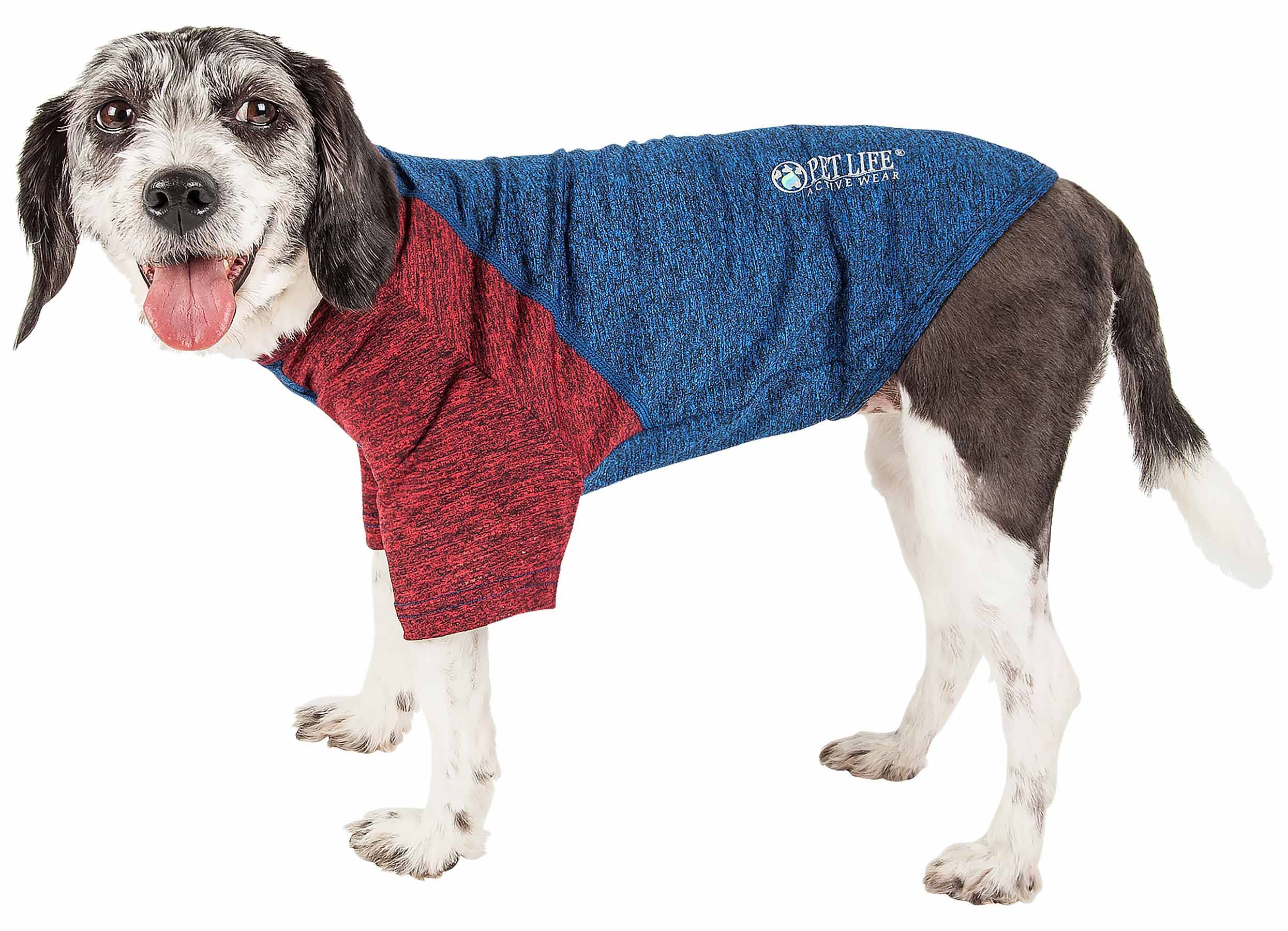 Pet Life  Active Hybreed 4-Way Stretch Two-Toned Performance Dog T-Shirt, Blue W/ Maroon Sleeves - X-Large