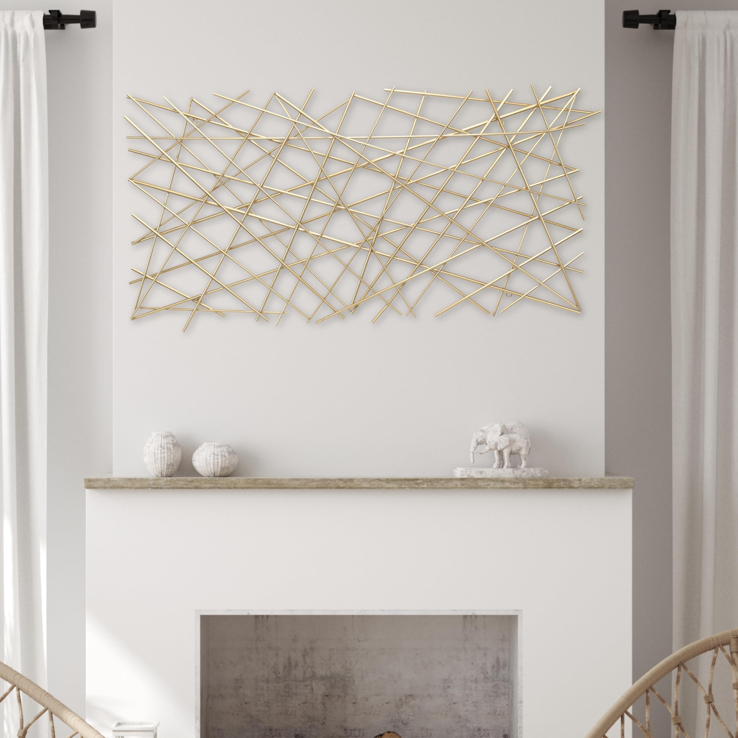 Polaris Rectangle Linear Metal Abstract Wall Art - Gold