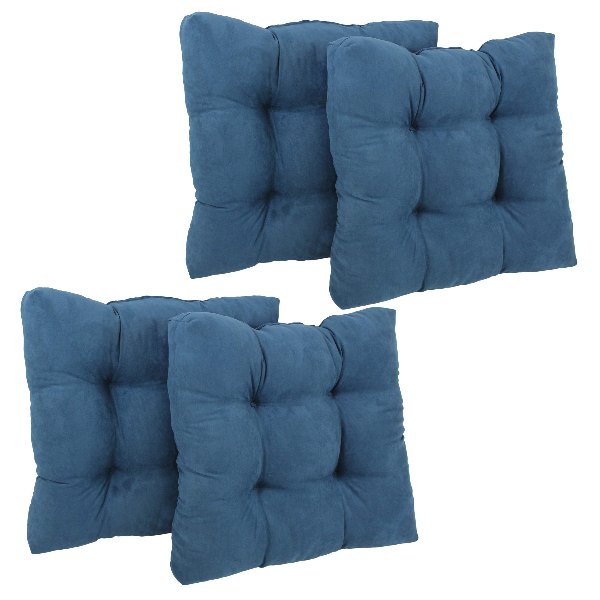 19-inch Squared Microsuede Tufted Dining Chair Cushion (Set of Four) - Indigo