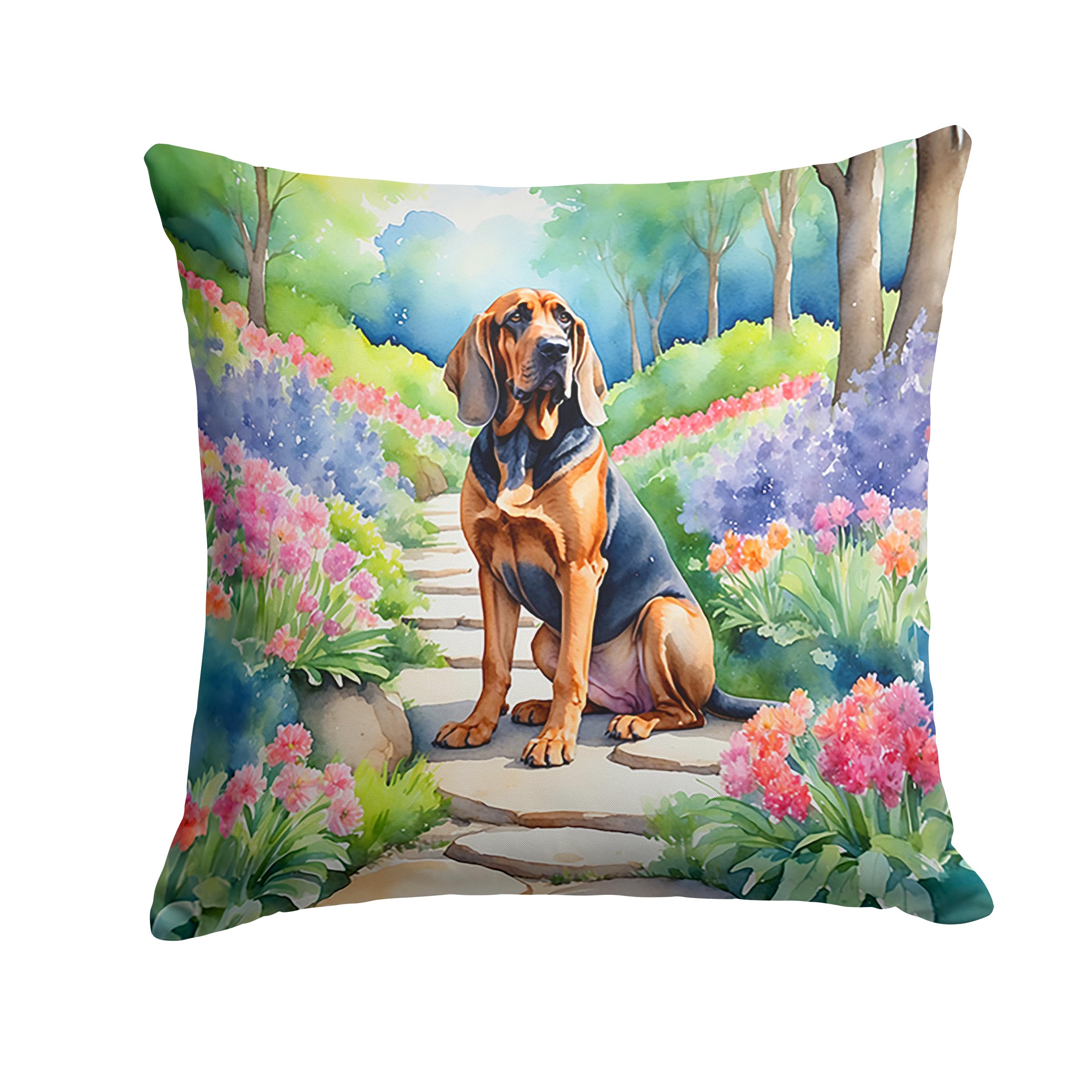 Bloodhound Spring Path Throw Pillow