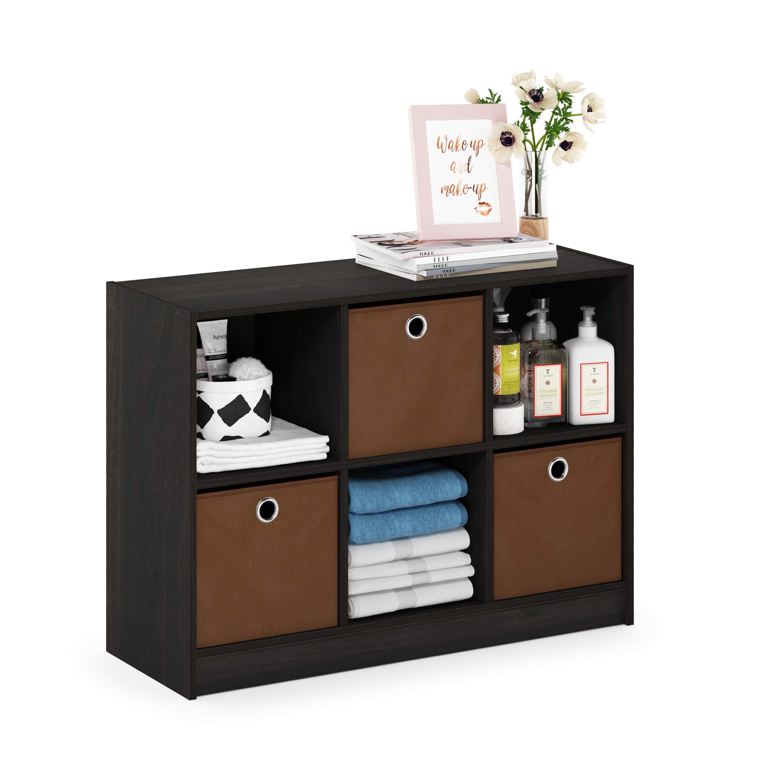 Furinno 99940EX/BR Basic 3x2 Bookcase Storage w/Bins, Espresso/Brown