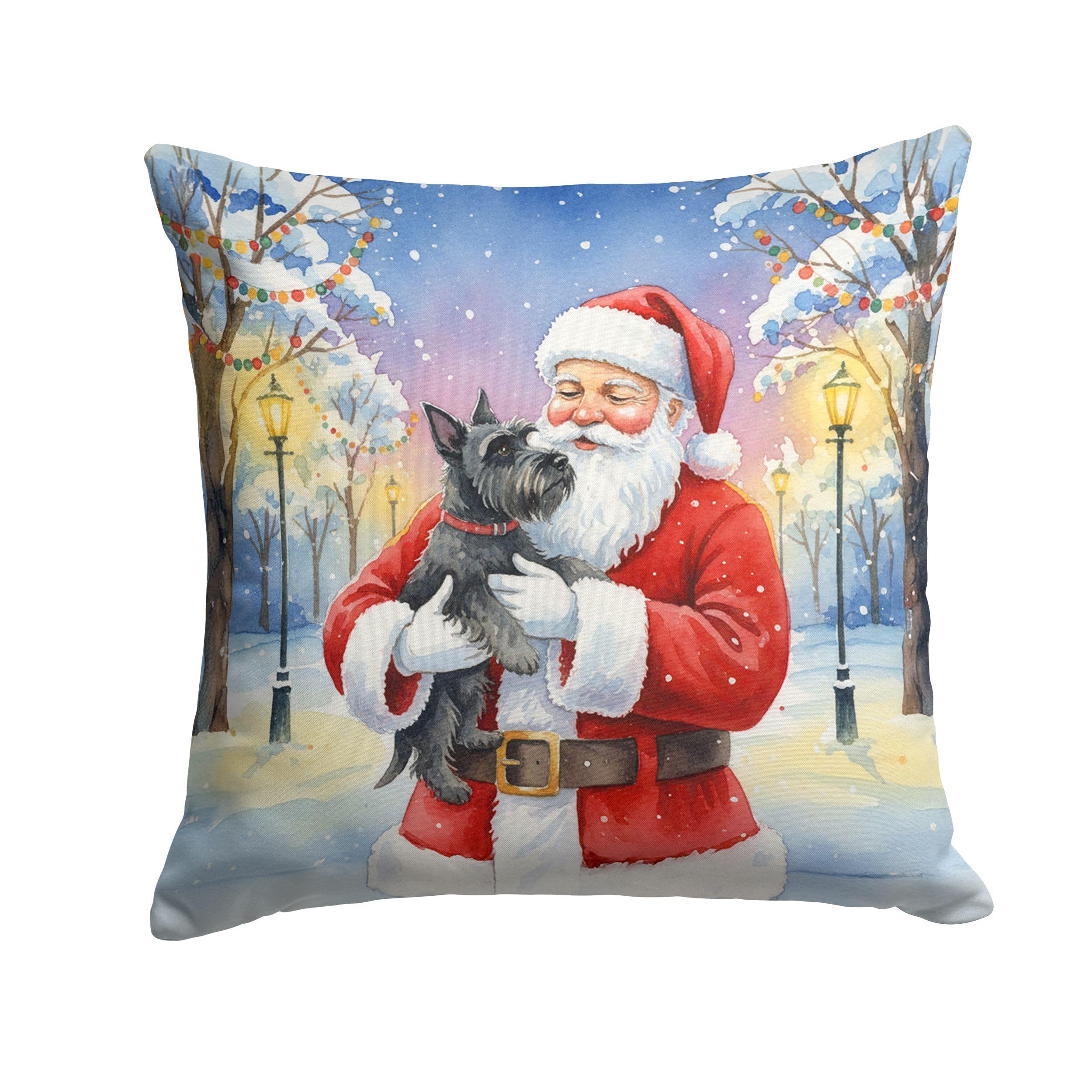 Carolines Treasures Scottish Terrier with Santa Claus Throw Pillow Decorative Indoor Outdoor Accent Cushion for Couch, Bed or Patio, 14Hx14W