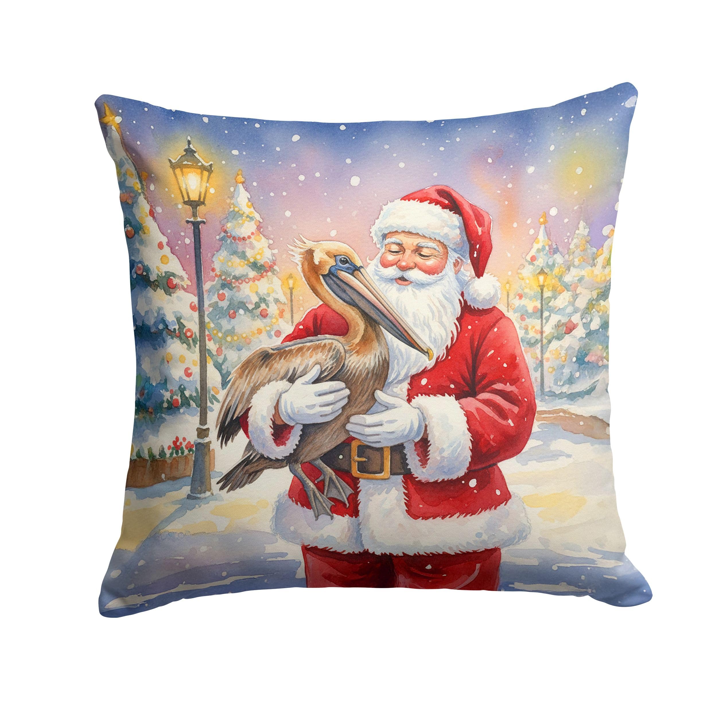 Carolines Treasures Pelican with Santa Claus Throw Pillow Decorative Indoor Outdoor Accent Cushion for Couch, Bed or Patio, 14Hx14W