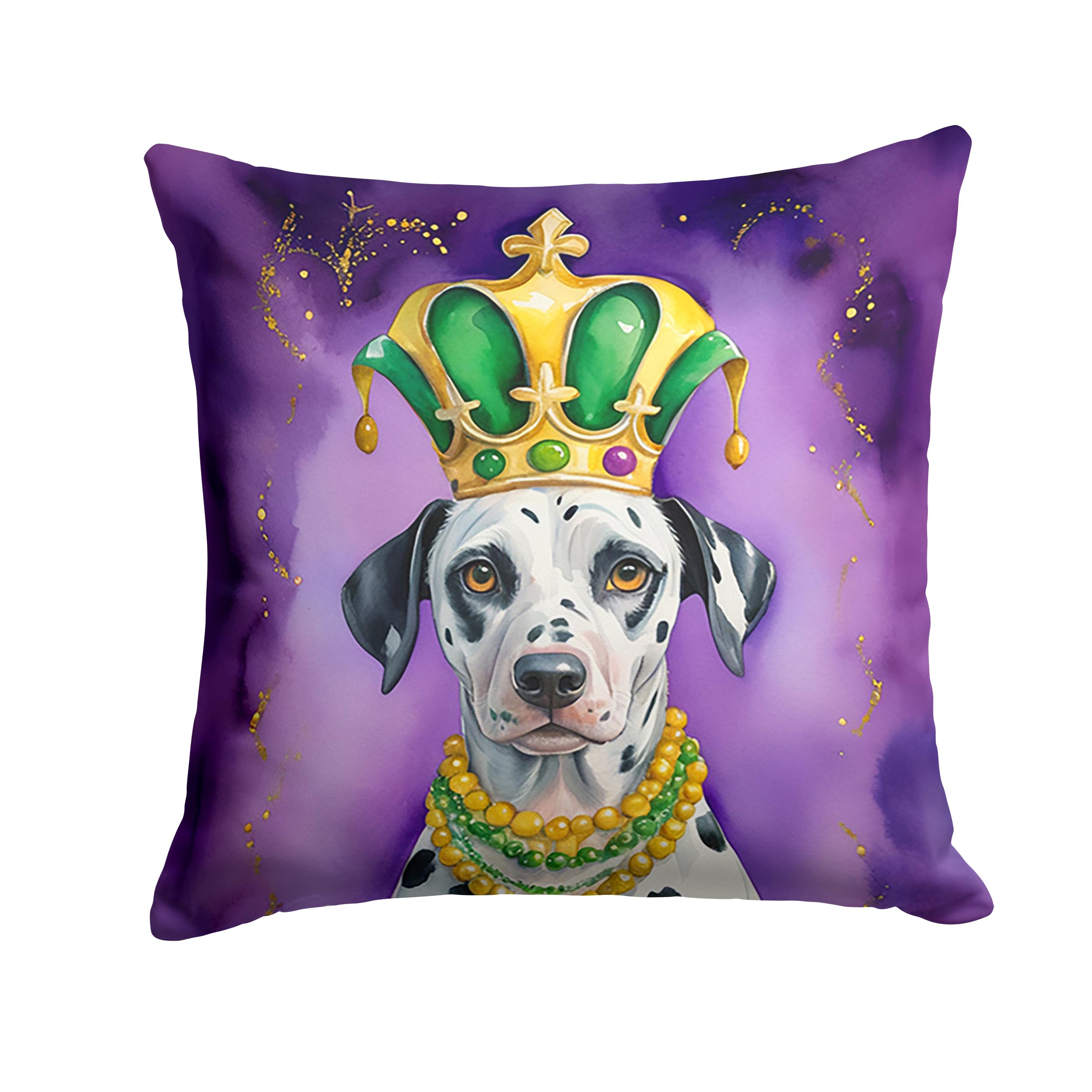Carolines Treasures Dalmatian King of Mardi Gras Throw Pillow Machine Washable, Indoor Outdoor Decorative Pillow for Couch, Bed or Patio, 14Hx14W