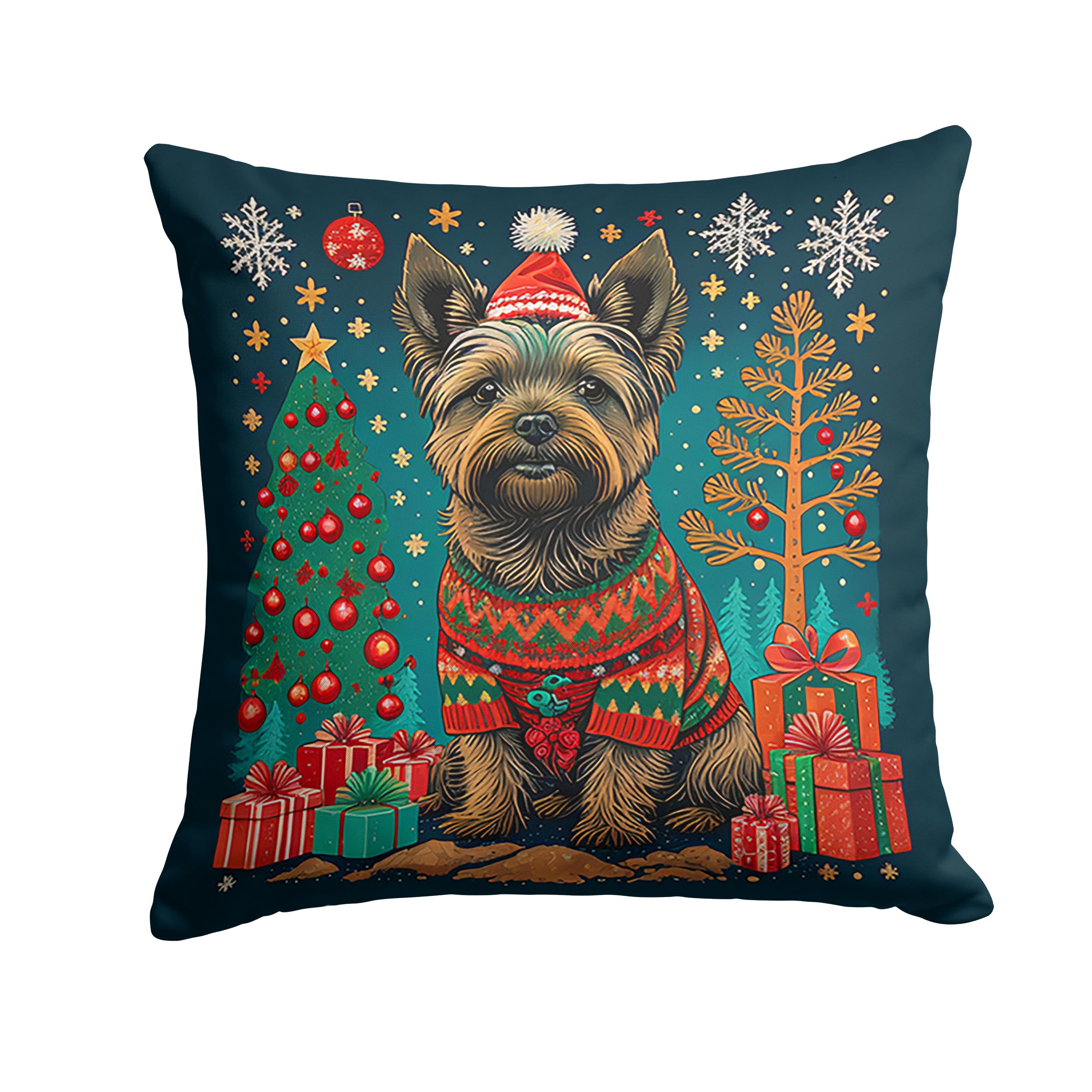 Carolines Treasures DAC1110PW1818 Cairn Terrier Christmas Fabric Decorative Pillow Machine Washable, Indoor Outdoor Decorative Pillow for Couch, Bed or Patio, 18Hx18W
