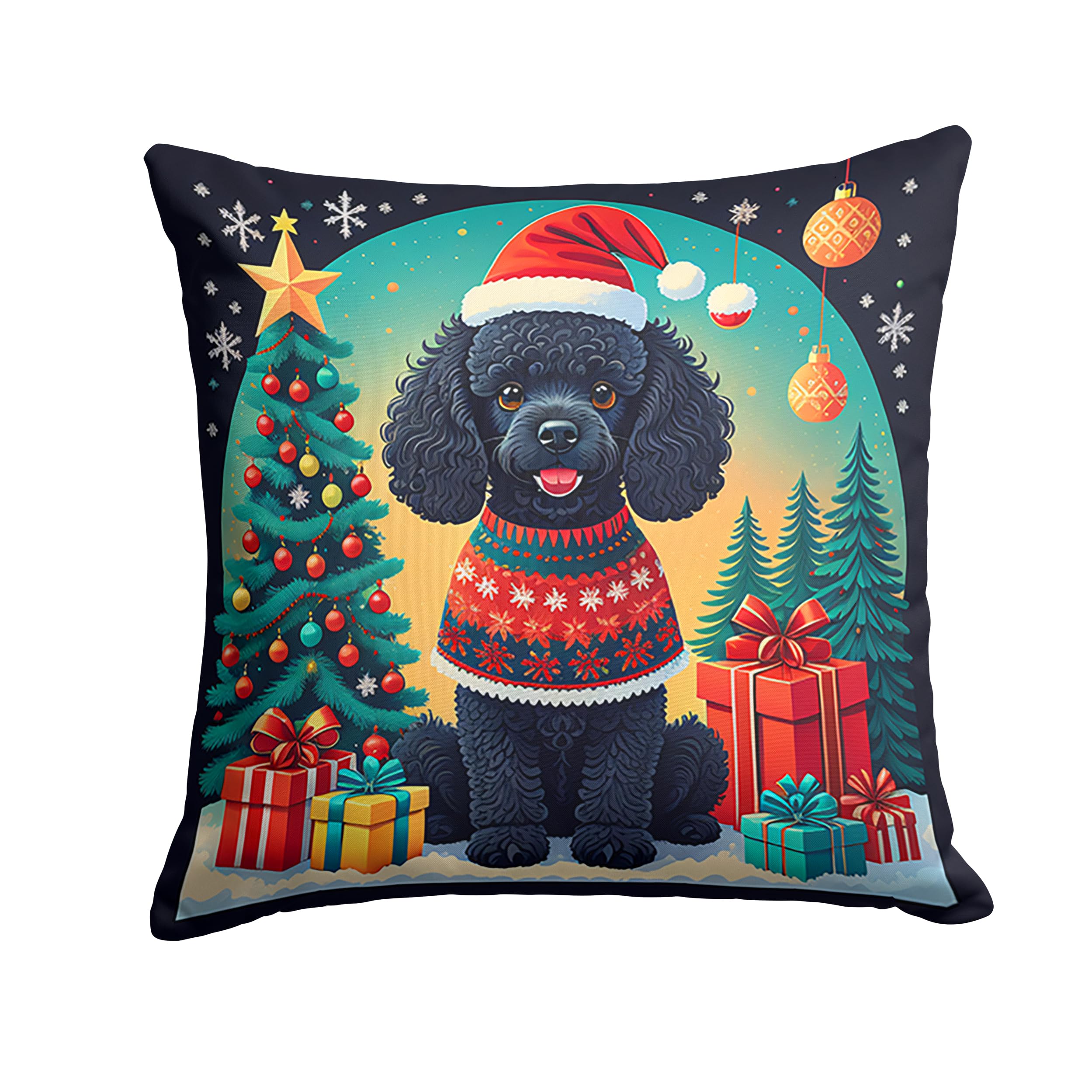 Black Toy Poodle Christmas Throw Pillow