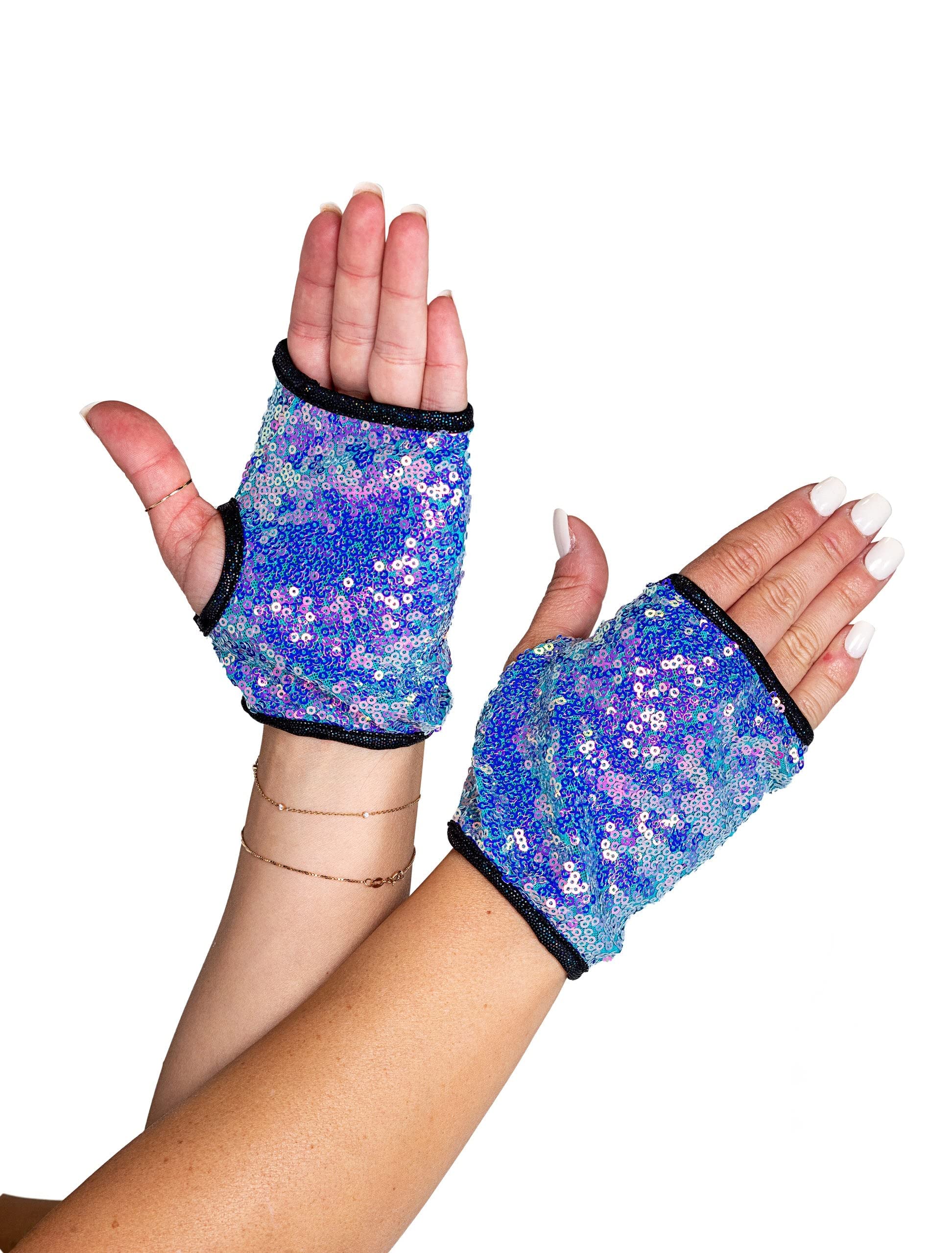 6042 - Open Finger Sequin Gloves - One Size / Jade Blue