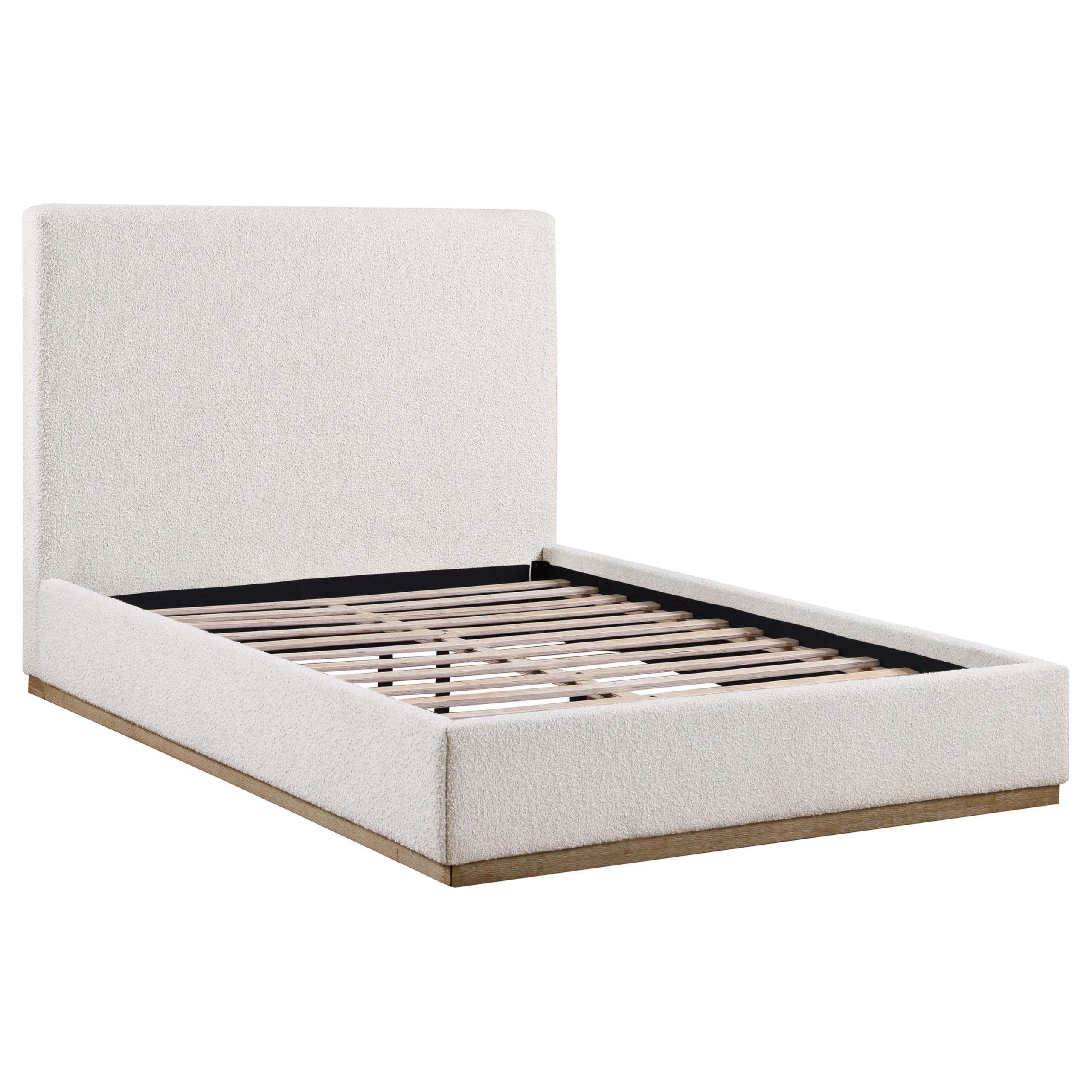 Ole King Size Bed, Upholstered Panel Headboard, Gold Plinth Base, Ivory