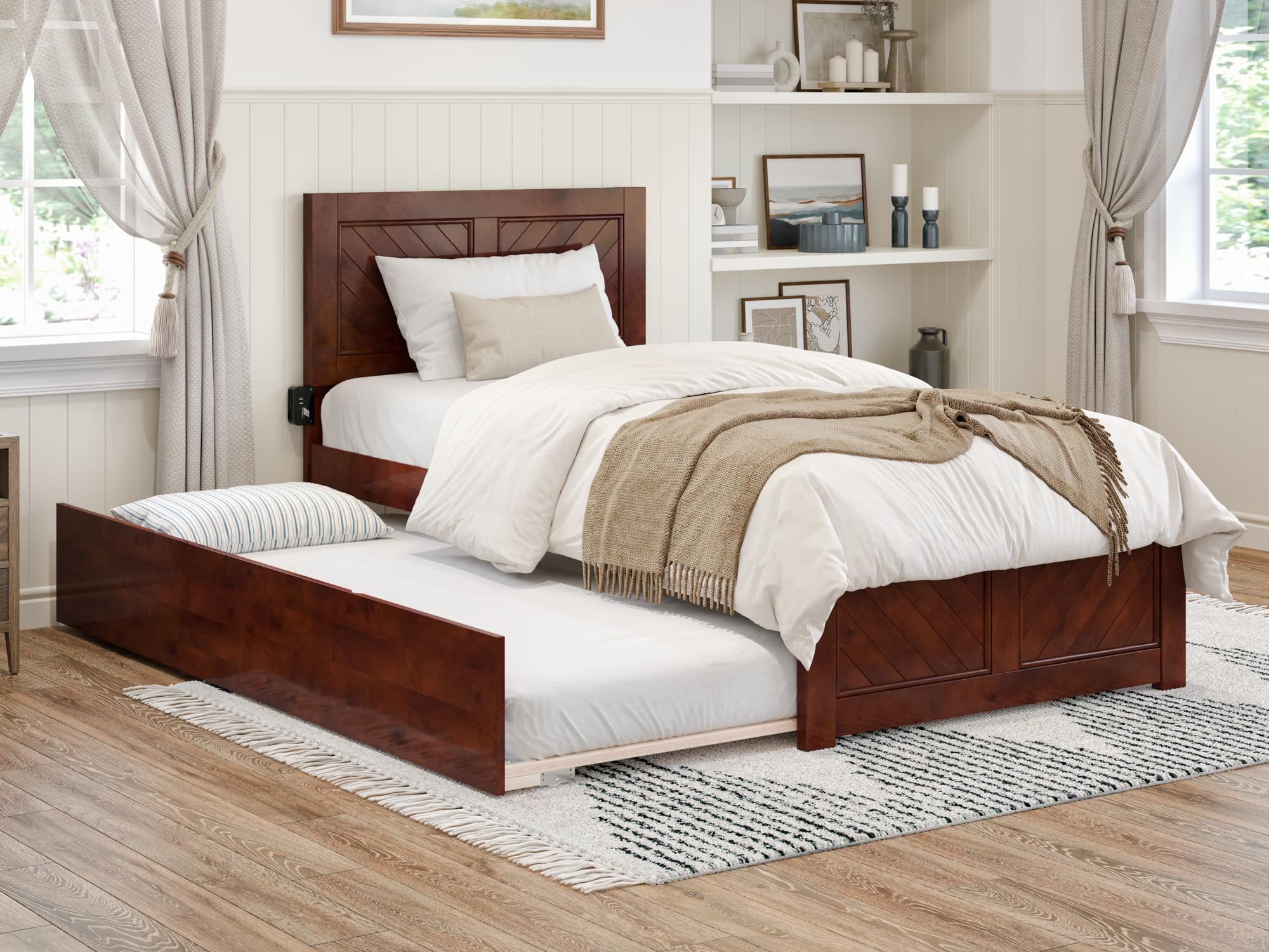 Canyon Twin XL Platform Bed with Matching Footboard and Twin XL Trundle in Walnut