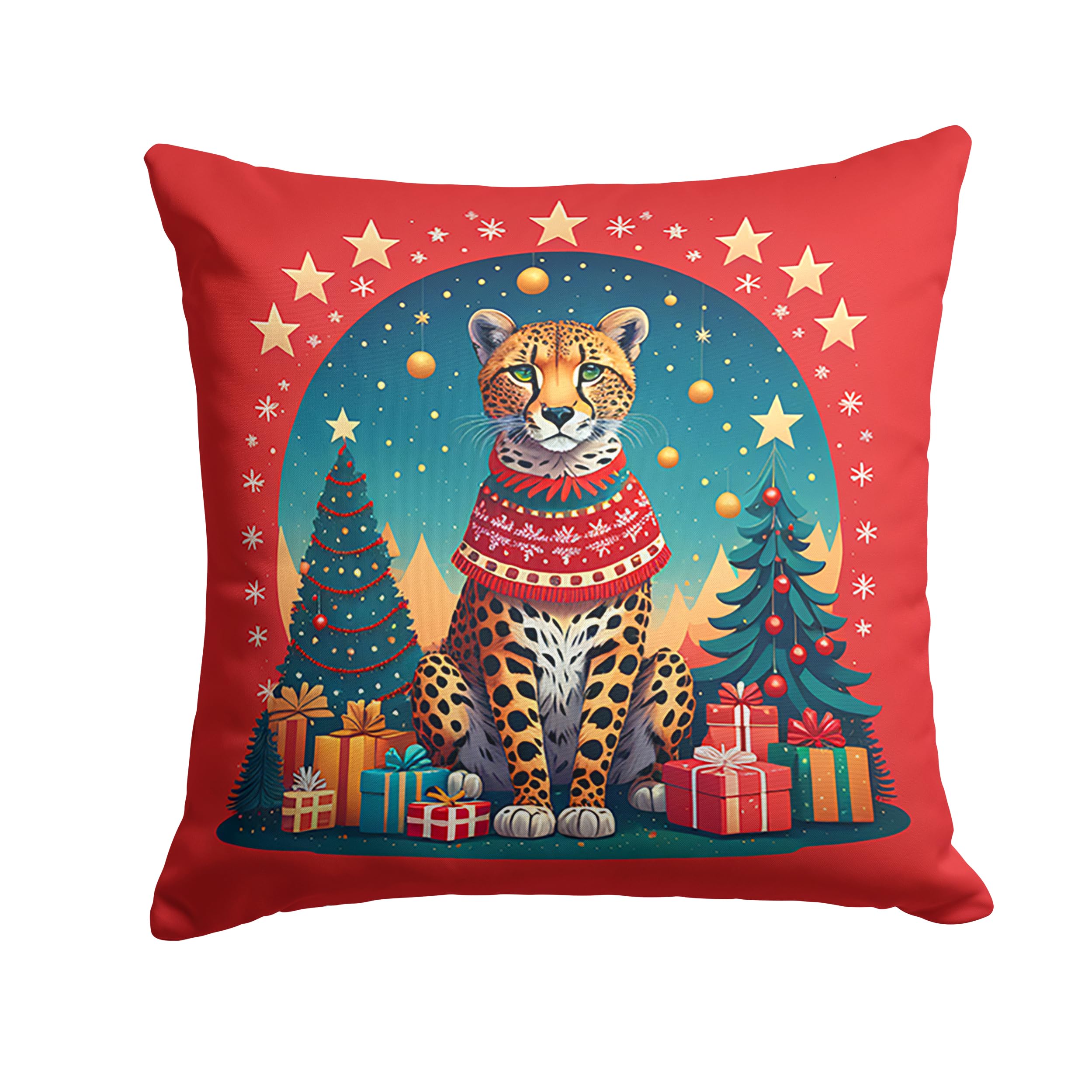 Carolines Treasures DAC1175PW1818 Cheetah Christmas Fabric Decorative Pillow Machine Washable, Indoor Outdoor Decorative Pillow for Couch, Bed or Patio, 18Hx18W