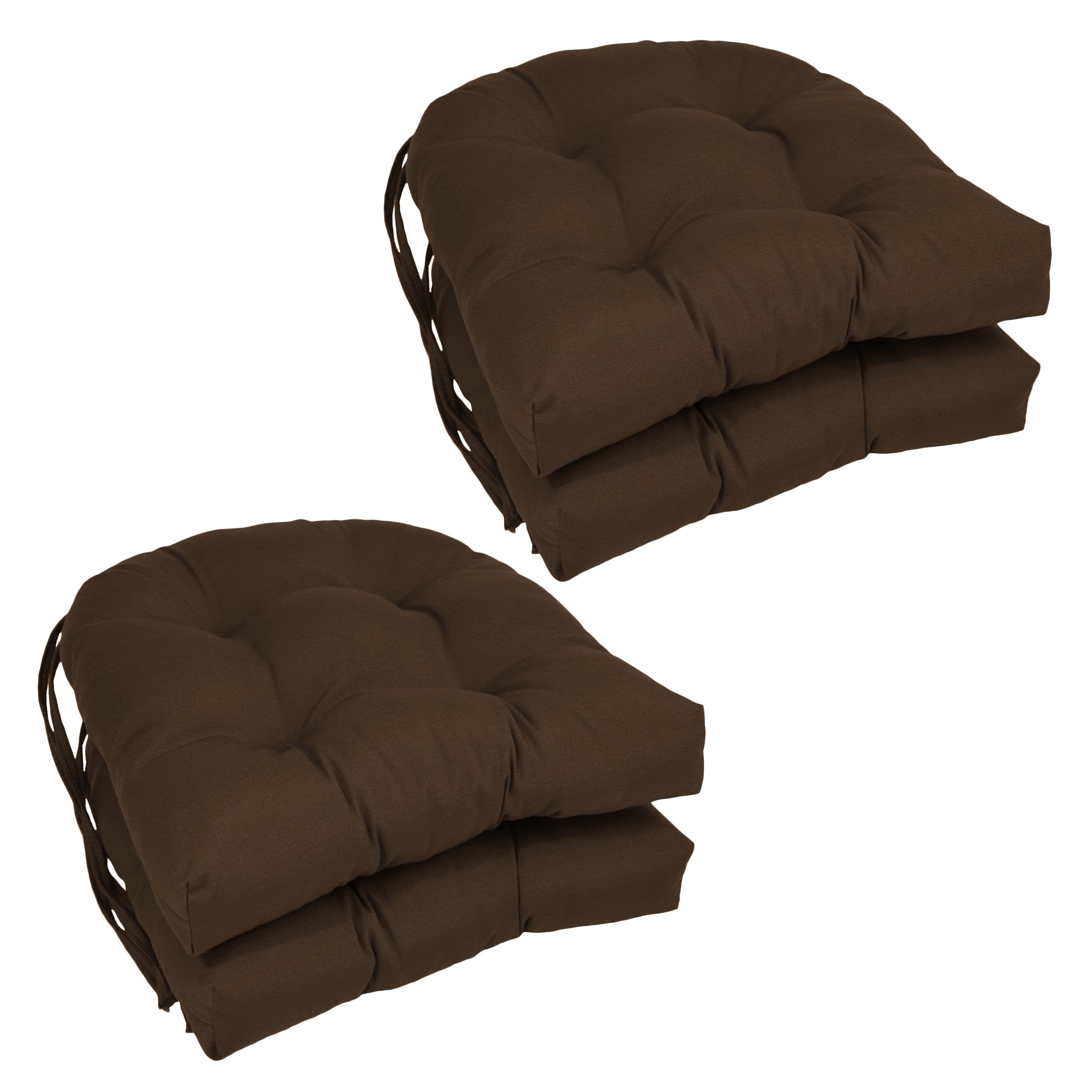 16-inch Solid Twill U-shaped Tufted Chair Cushions (Set of 4) - Chocolate