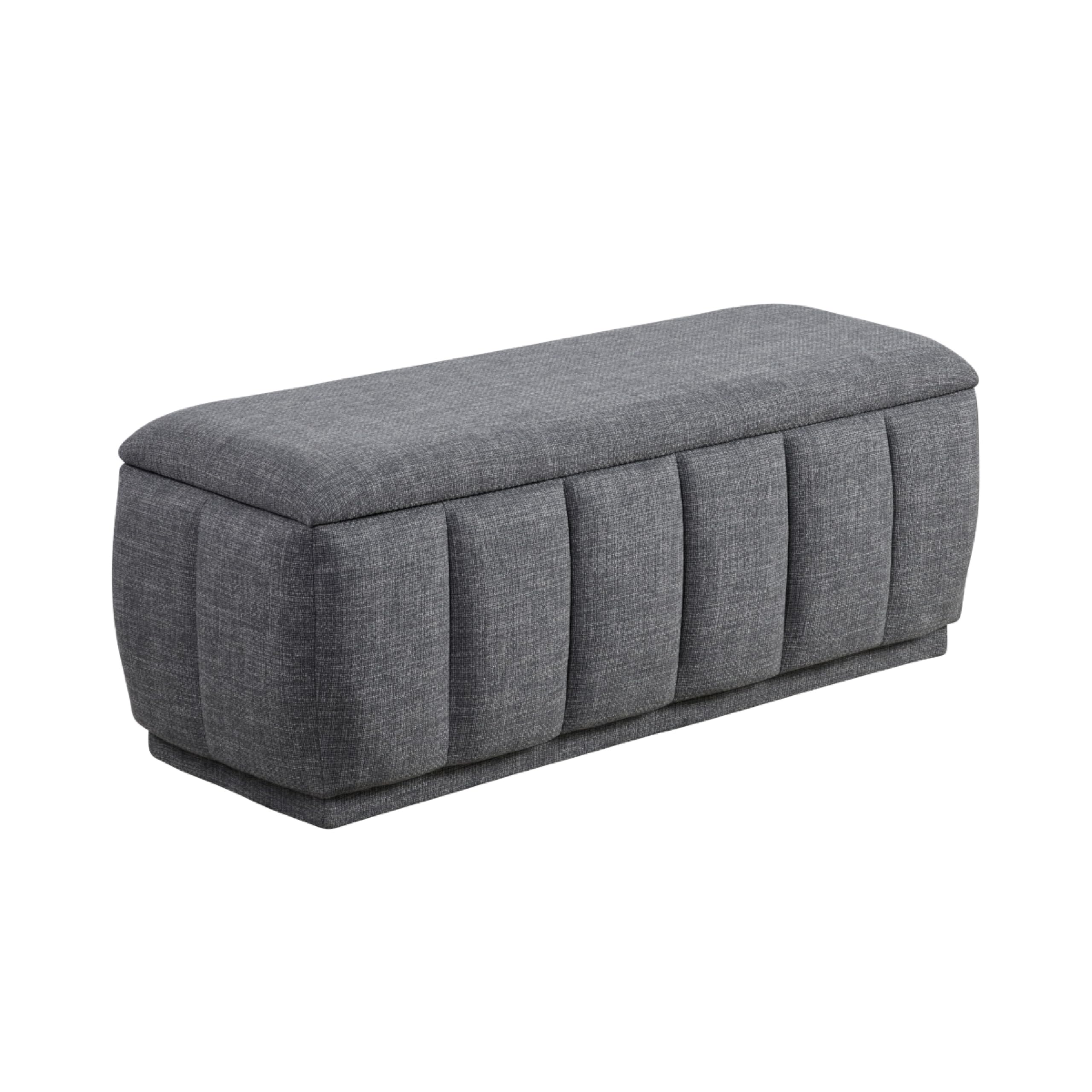 Jia Storage Bench, Wide Channel Tufted Gray Polyester 47 Inch