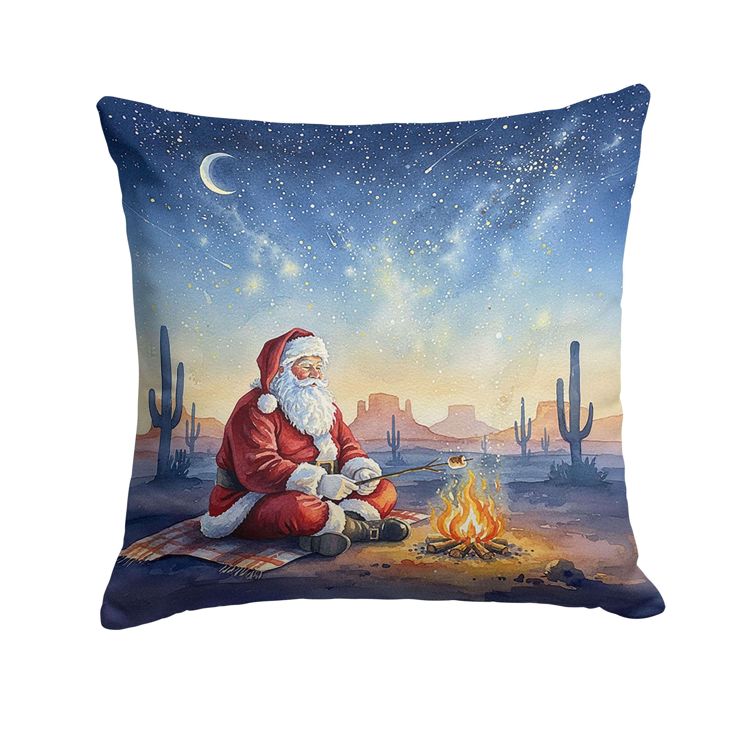 Carolines Treasures Santa Claus by The Campfire Christmas Throw Pillow Decorative Indoor Outdoor Accent Cushion for Couch, Bed or Patio, 14Hx14W