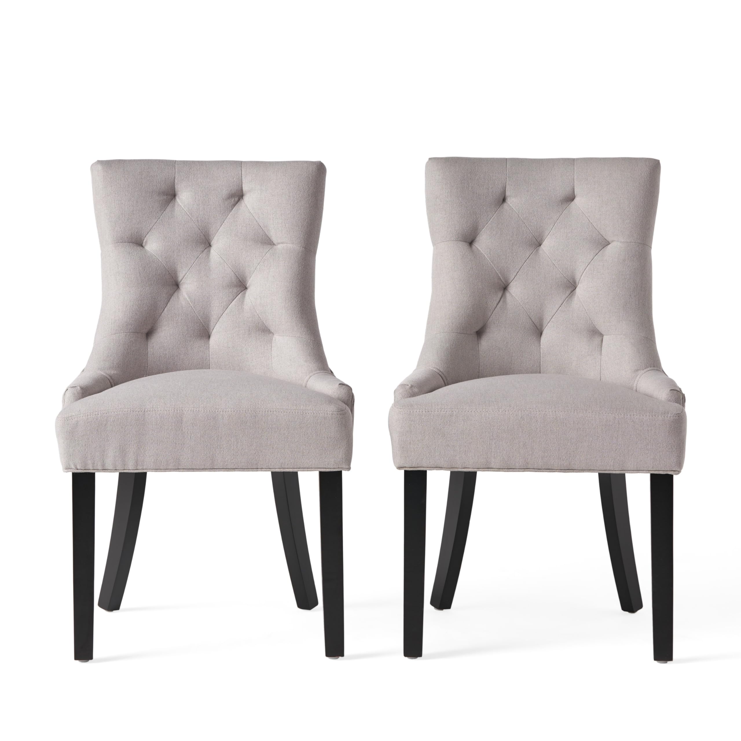 Chen Dining Chair Set of 2, Light Gray Fabric, Tufted Back, Wood Frame