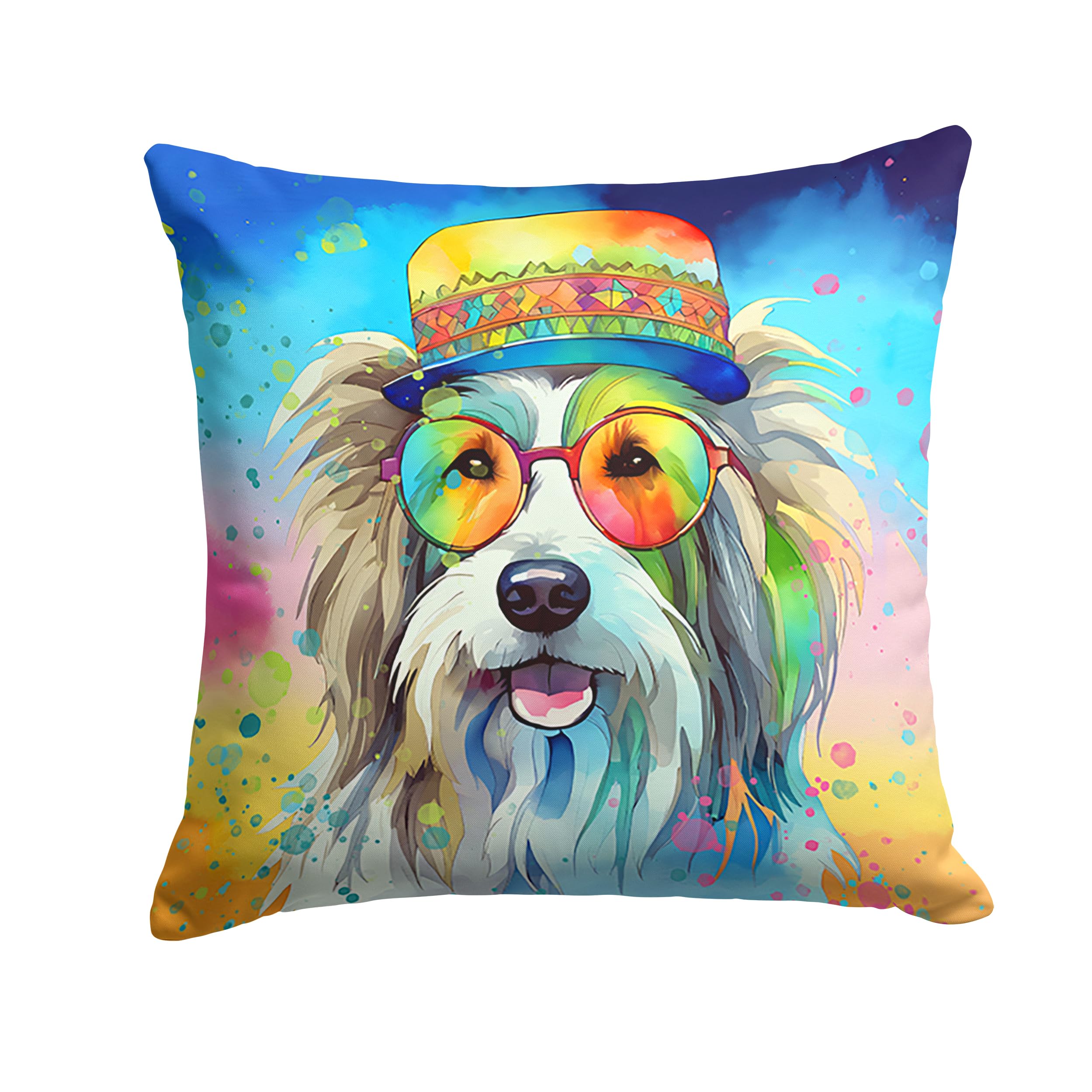 Bearded Collie Hippie Dawg Throw Pillow