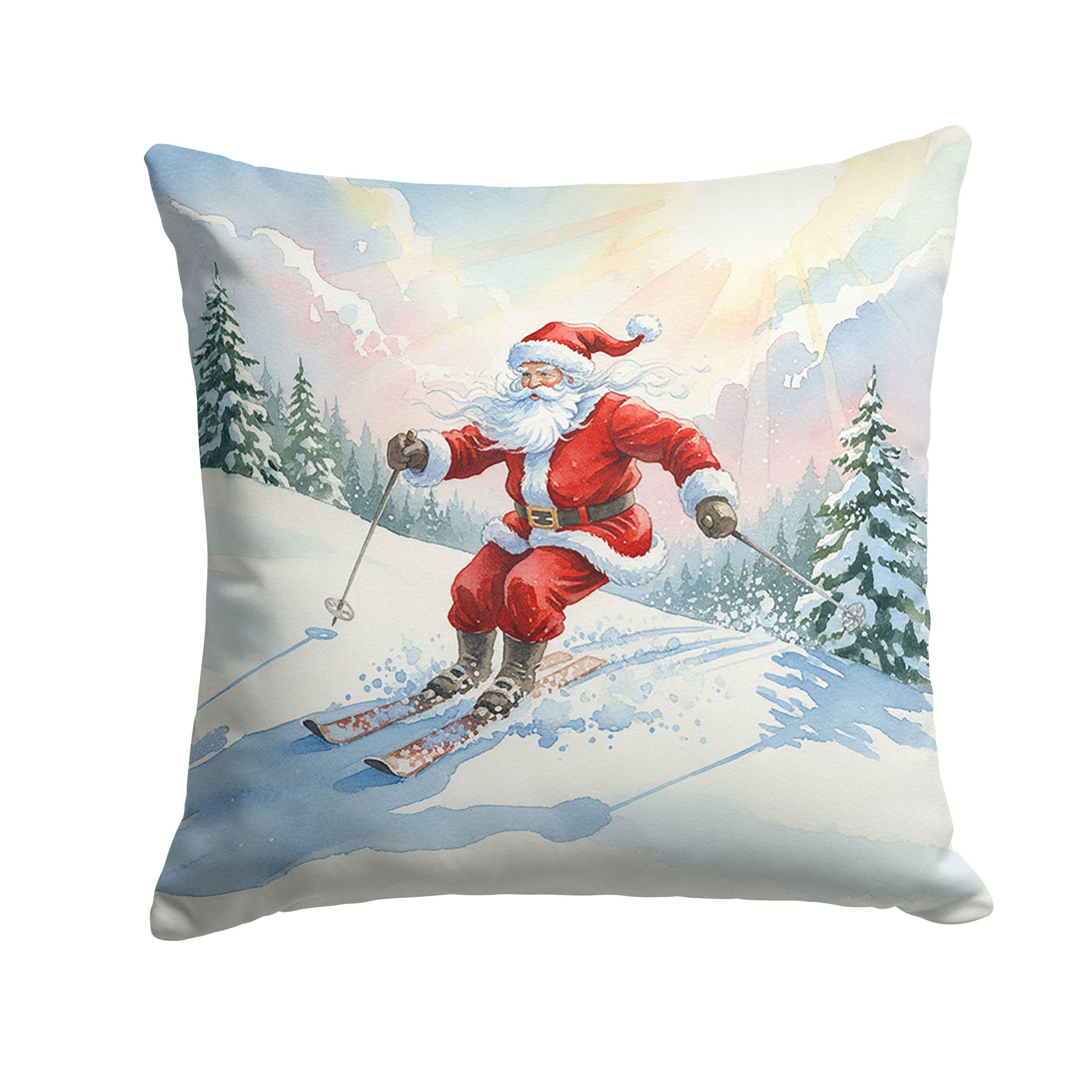 Carolines Treasures Santa Claus Skiing Downhill Christmas Throw Pillow Decorative Indoor Outdoor Accent Cushion for Couch, Bed or Patio, 14Hx14W
