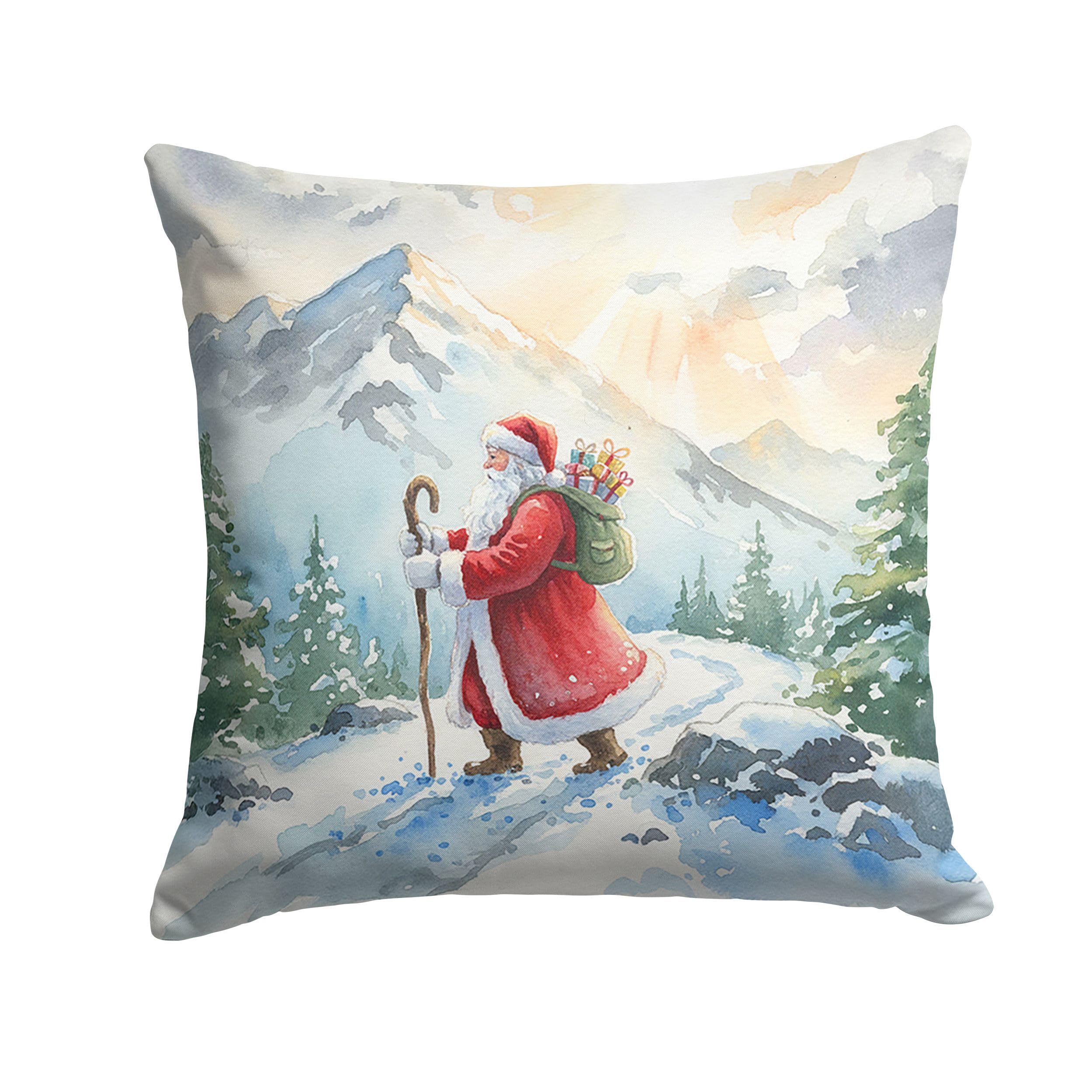 Carolines Treasures Santa Claus Hiking in The Mountains Christmas Throw Pillow Decorative Indoor Outdoor Accent Cushion for Couch, Bed or Patio, 18Hx18W