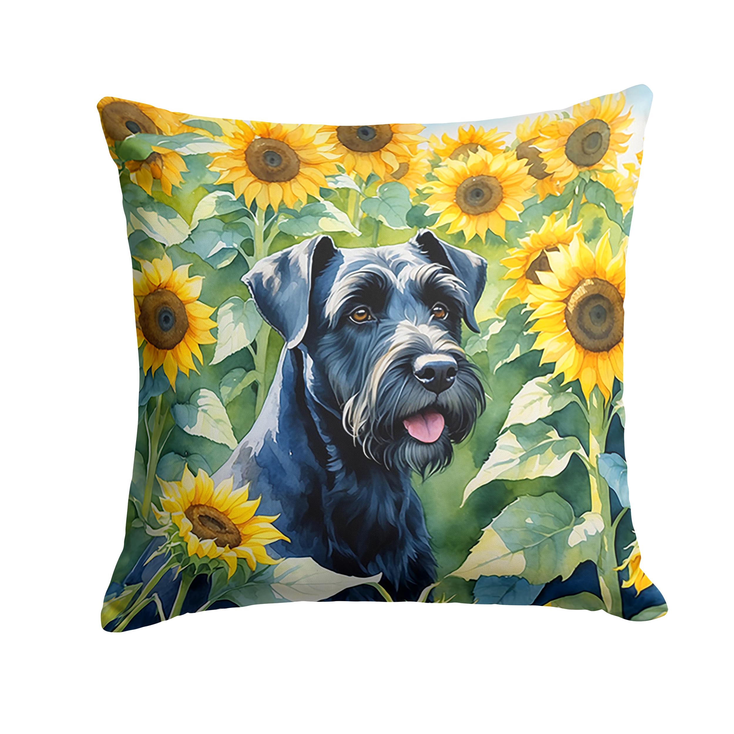 Carolines Treasures in Sunflowers Throw Pillow, 18Hx18W, Giant Schnauzer 6087