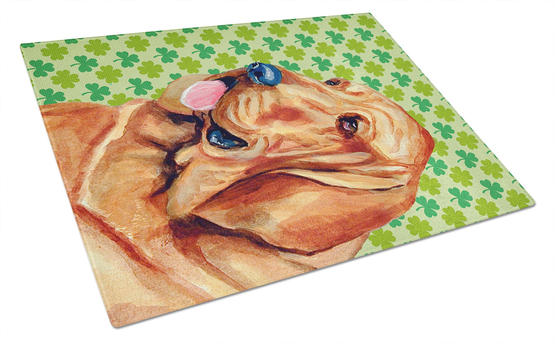 Carolines Treasures LH9196LCB Bloodhound St. Patricks Day Shamrock Portrait Glass Cutting Board Large Decorative Tempered Glass Kitchen Cutting and Serving Board Large Size Chopping Board