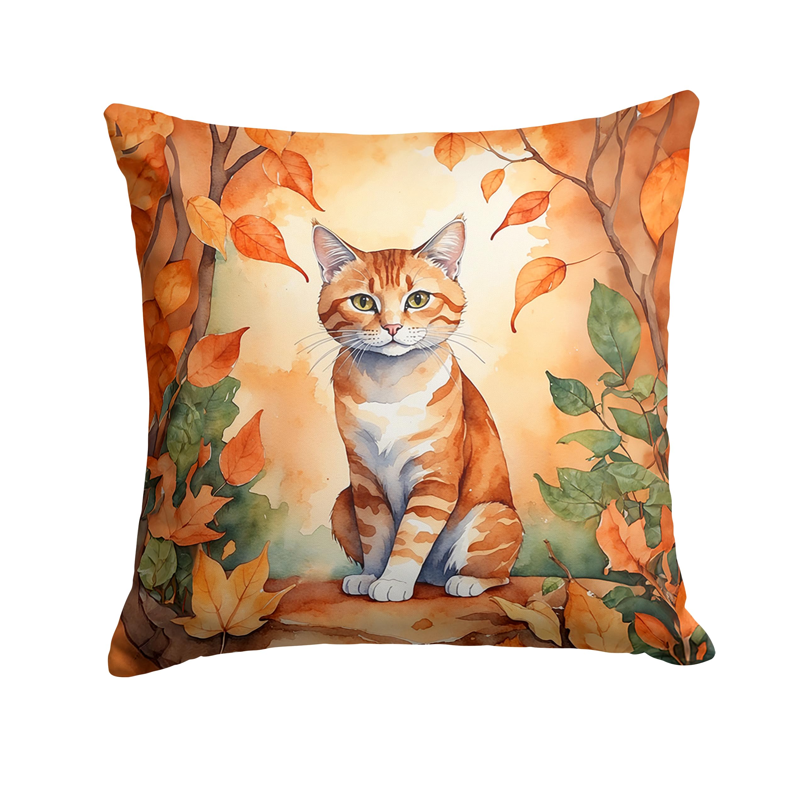 Carolines Treasures Suphalak Cat in Fall Leaves Throw Pillow Machine Washable, Indoor Outdoor Decorative Pillow for Couch, Bed or Patio, 14Hx14W
