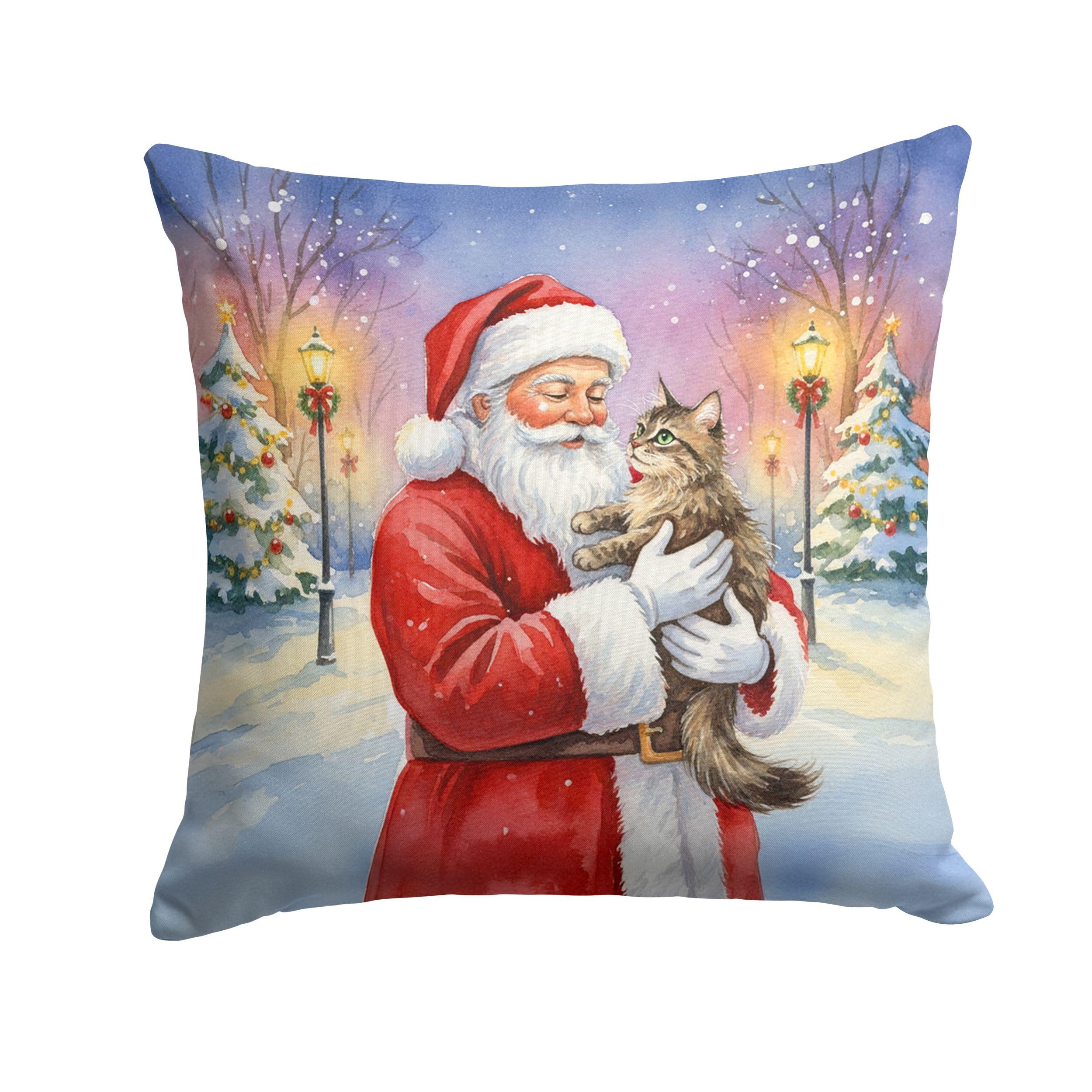Carolines Treasures American Wirehair Cat with Santa Claus Throw Pillow Decorative Indoor Outdoor Accent Cushion for Couch, Bed or Patio, 14Hx14W