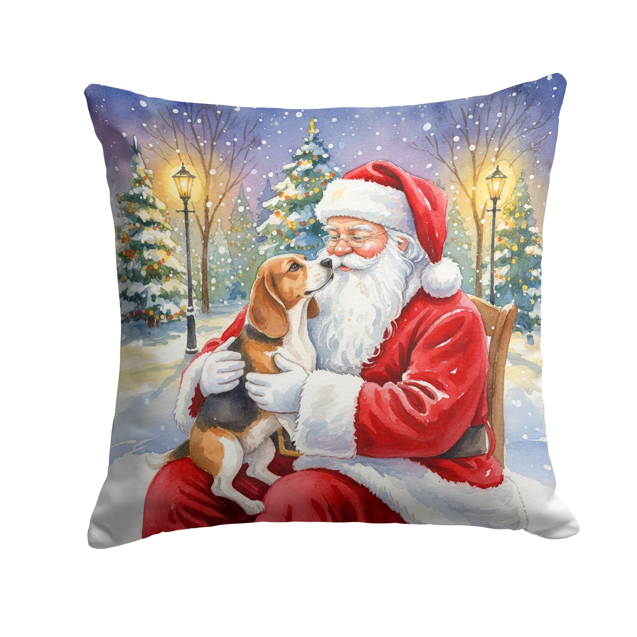 Carolines Treasures Beagle with Santa Claus Throw Pillow Decorative Indoor Outdoor Accent Cushion for Couch, Bed or Patio, 14Hx14W