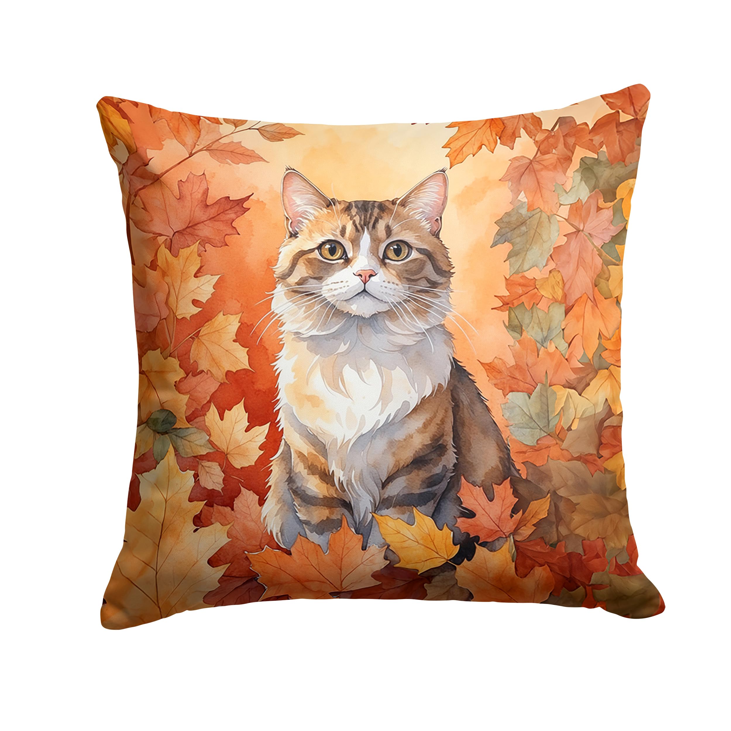 Carolines Treasures Chantilly Tiffany Cat in Fall Leaves Throw Pillow Machine Washable, Indoor Outdoor Decorative Pillow for Couch, Bed or Patio, 14Hx14W